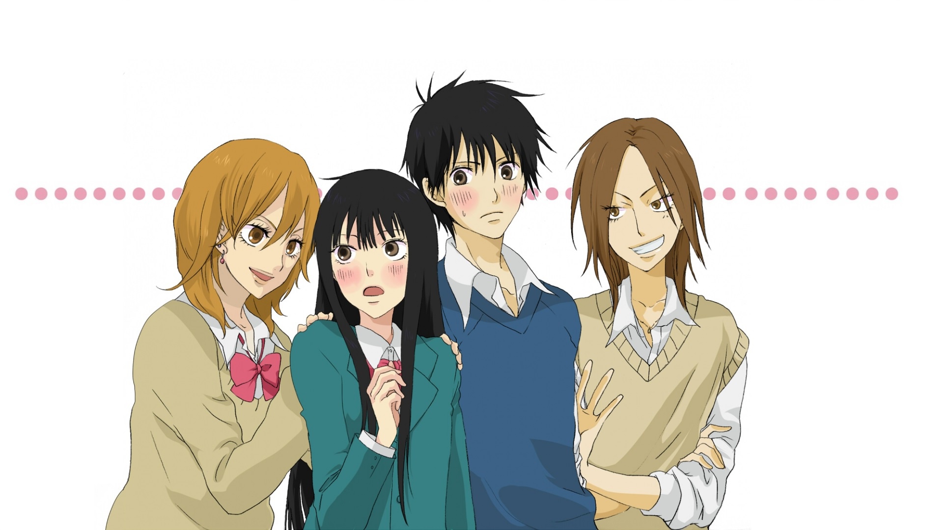 1920x1080 Download wallpaper white background, students, sweater, embarrassment, girlfriend, Kimi ni Todoke, To reach you, he's, Sawako Kuronuma, Shota Kazehaya, Kurumizawa Ume, section shonen in resolution 1920x1080