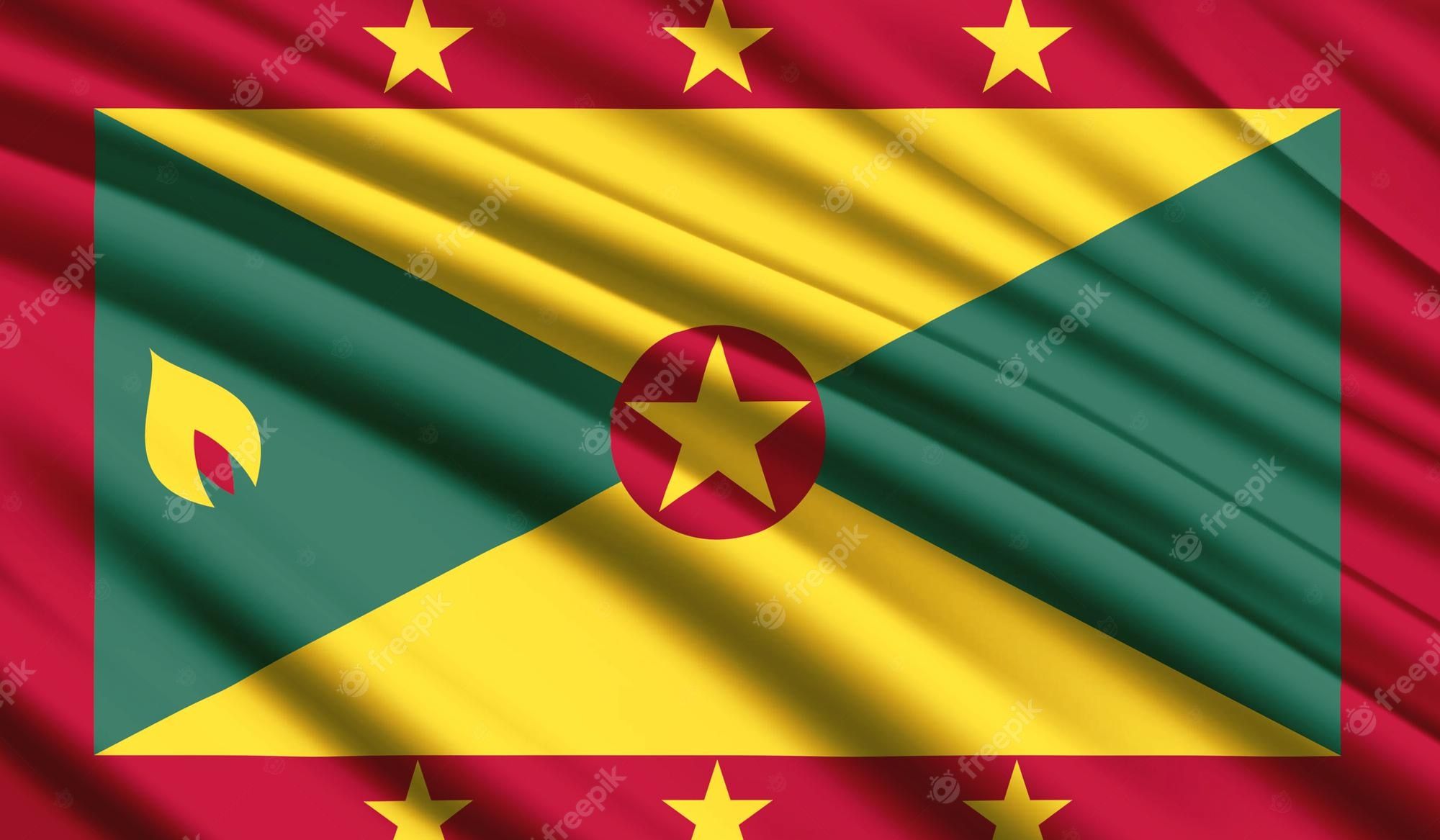 2000x1167 Premium Photo. National flag of grenada realistic silk country national colours with emblem