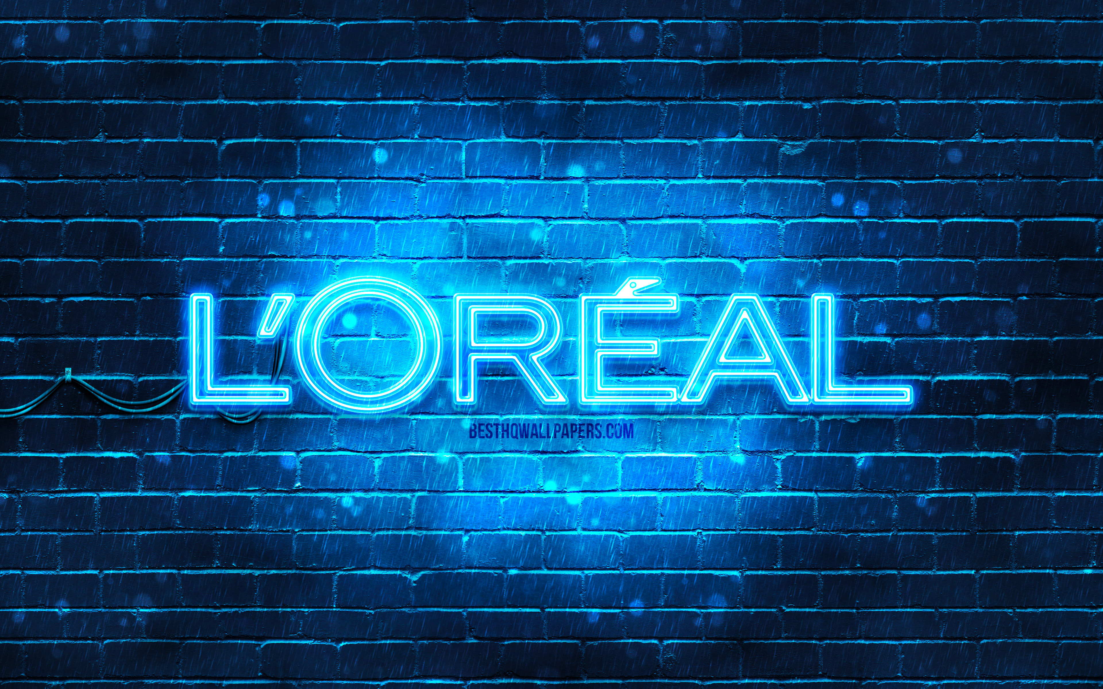 3840x2400 Download wallpaper Loreal blue logo, 4k, blue brickwall, Loreal logo, brands, Loreal neon logo, Loreal for desktop with resolution 3840x2400. High Quality HD picture wallpaper