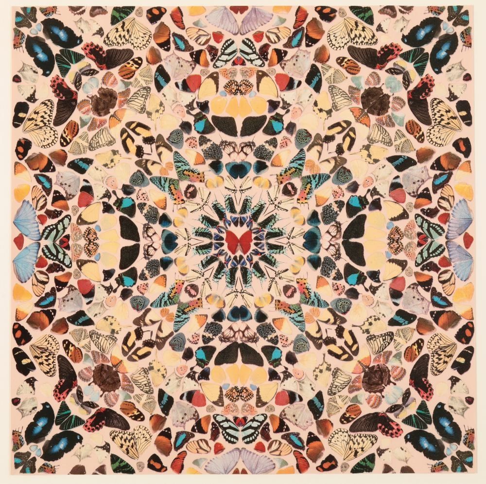 1000x995 Damien Hirst. Two Examples of the artist's 'Wallpaper' Kaleidescopic butterfly wallpaper on a pink ground