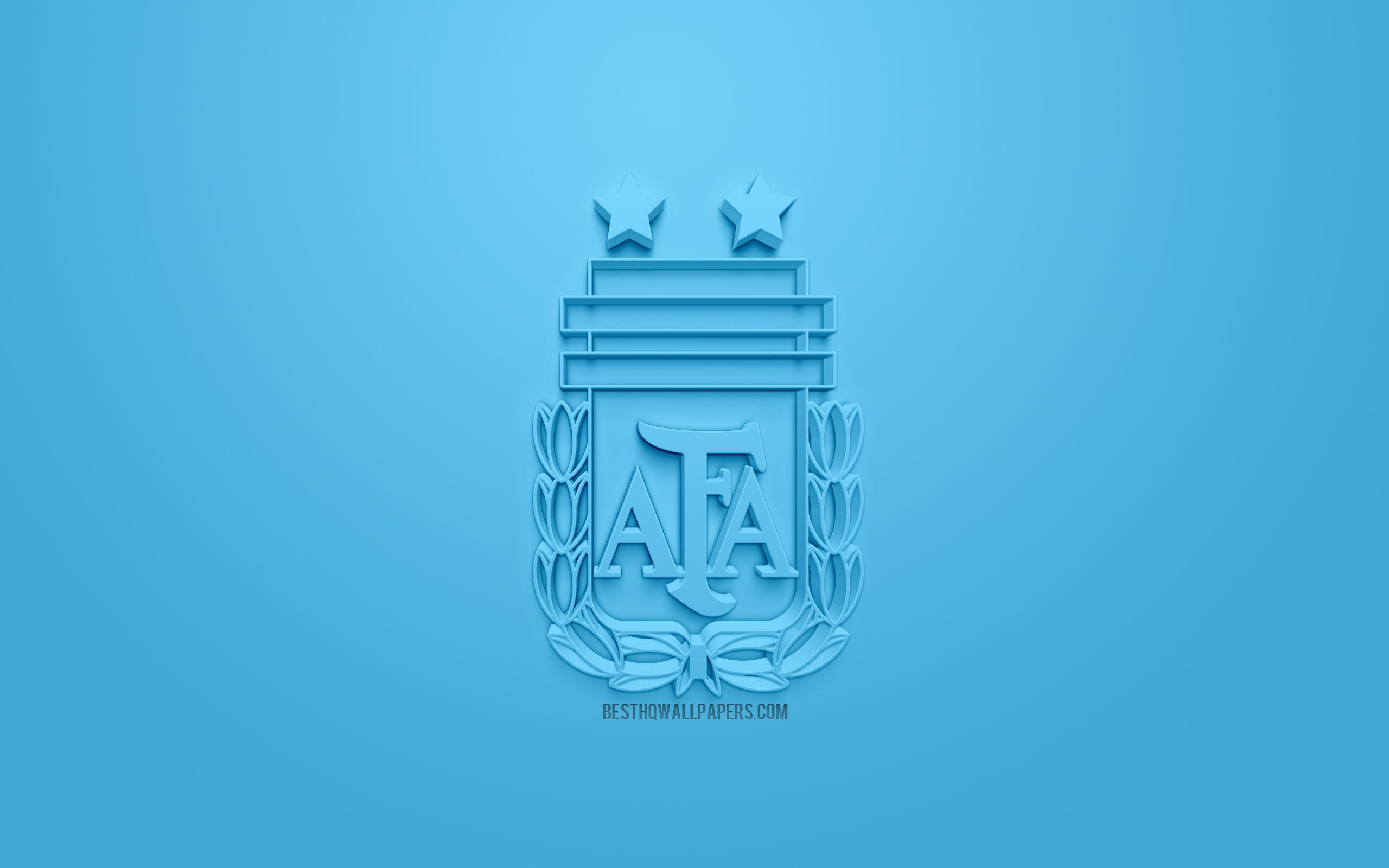 2560x1600 Download wallpaper Argentina national football team, creative 3D logo, blue background, 3D emblem, Argentina, CONMEBOL, 3D art, football, stylish 3D logo for desktop with resolution 2560x1600. High Quality HD picture wallpaper