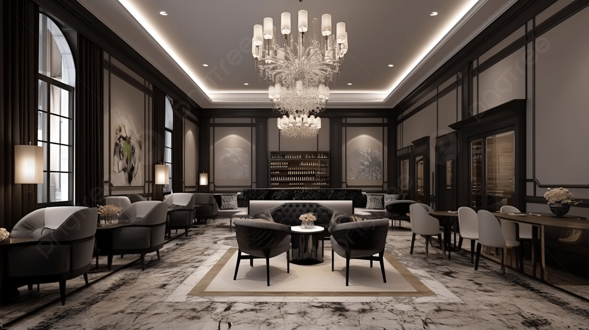 1200x673 The Hotel Lobby Features A Chandelier Background, 3D Rendering Luxury Hotel Reception Hall And Lounge Restaurant, HD Photography Photo Background Image And Wallpaper for Free Download