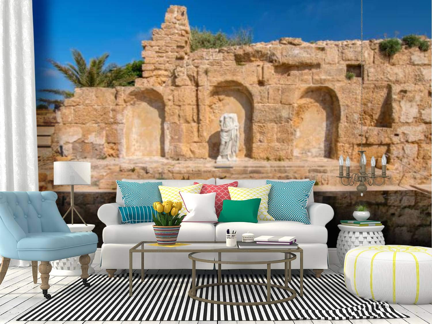 1500x1125 SKIWAMural Self Adhesive Wallpaper Roll Paper Roman Emperor Statue Reflecting in a Pool in Caesarea Israel Removable Peel and Stick Wallpaper Decorative Wall Mural Posters Home Covering Interior Film