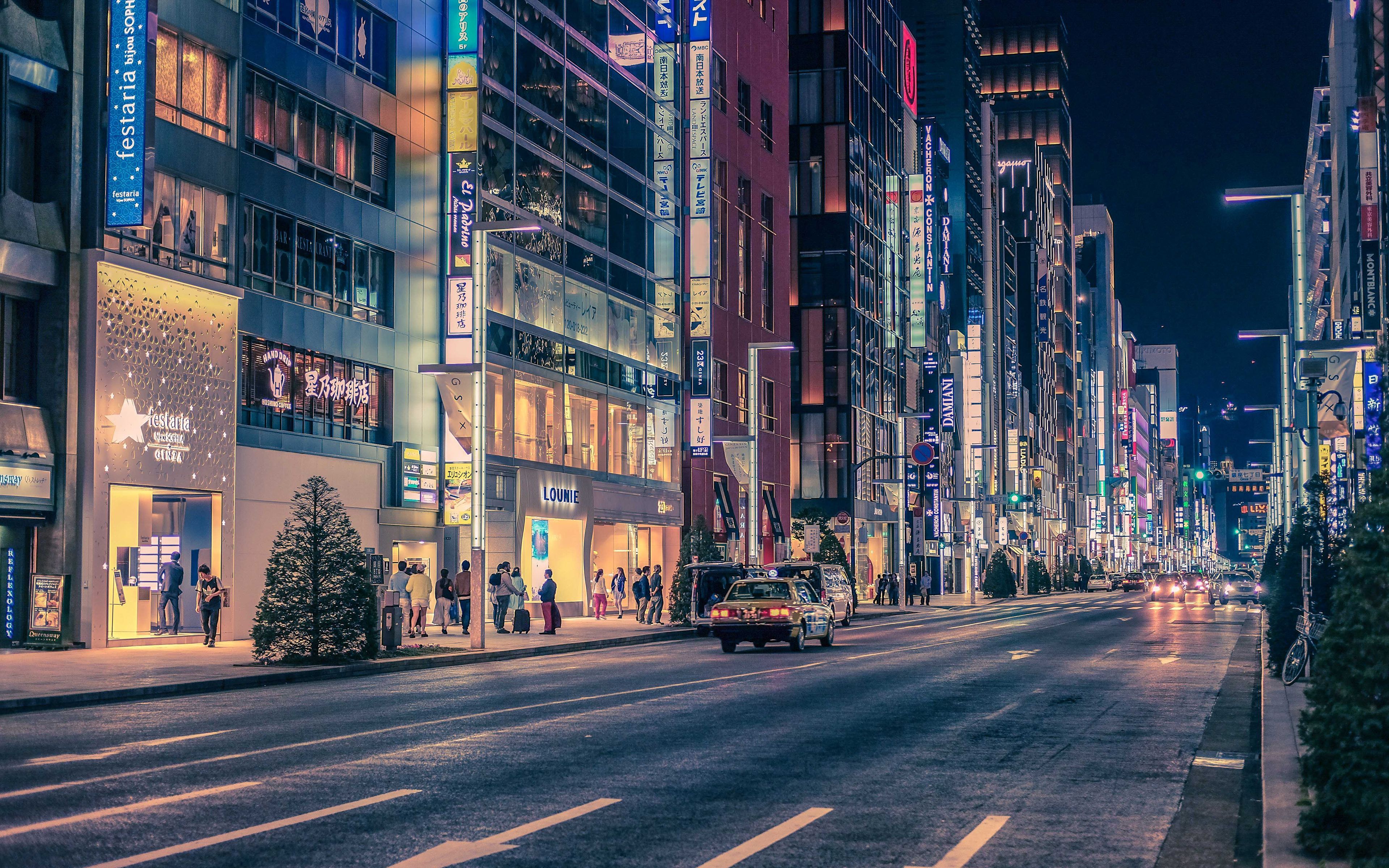 3840x2400 Download wallpaper Ginza, 4k, night, road, Japan, Tokyo, Asia for desktop with resolution 3840x2400. High Quality HD picture wallpaper