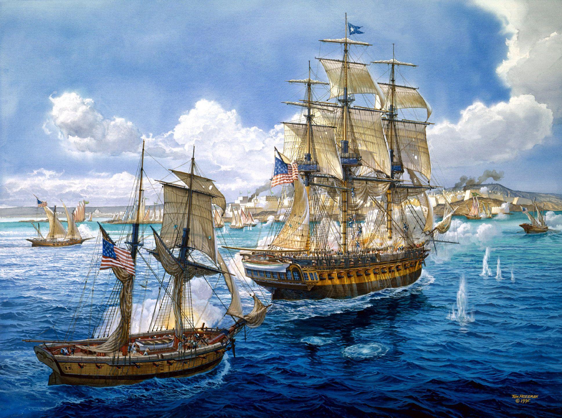 1938x1440 Art battle sea painting ships navy guns military ship wallpaper