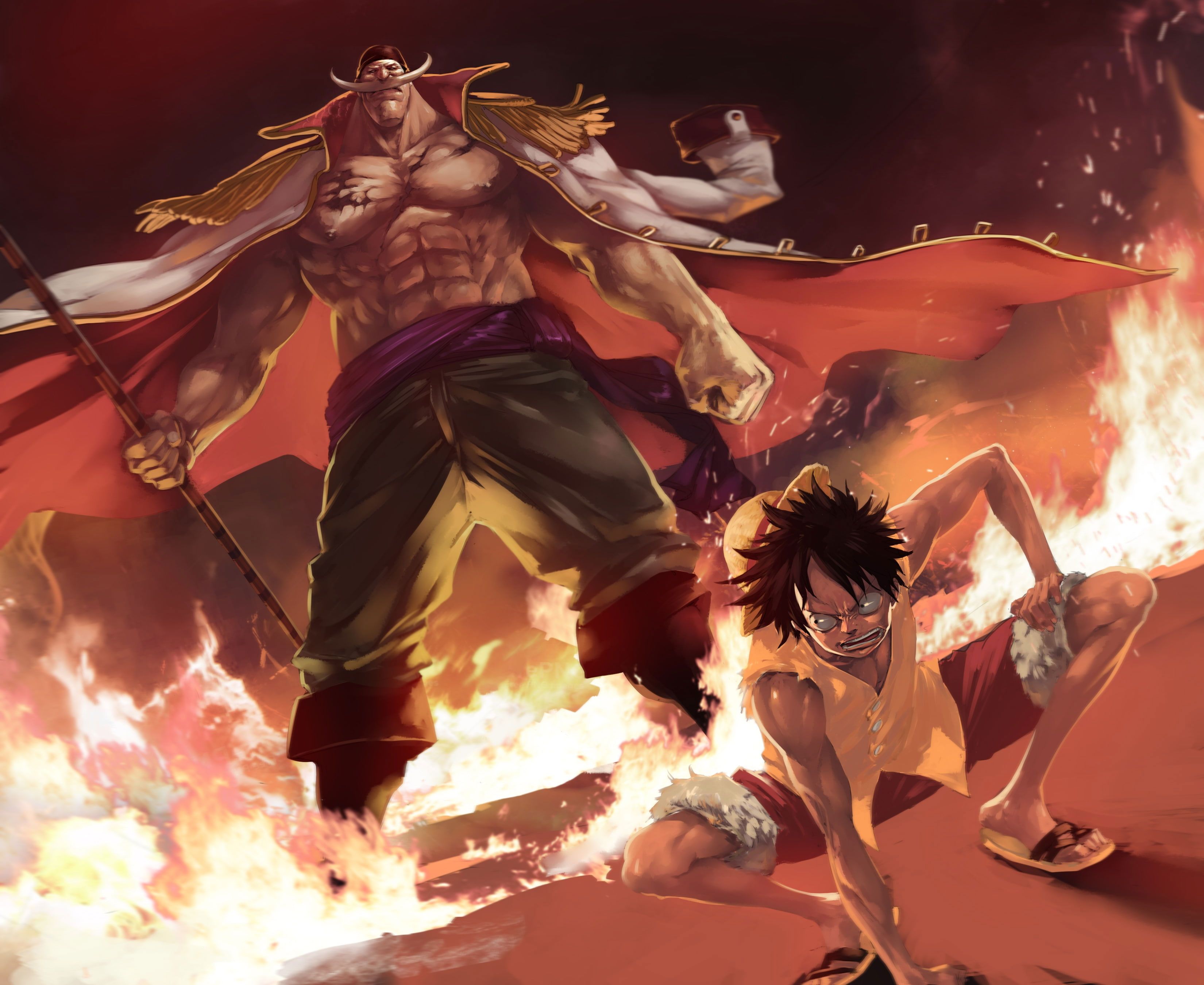 3300x2700 One Piece Wallpaper, Monkey D. Luffy, Whitebeard, Edward Newgate, Fire
