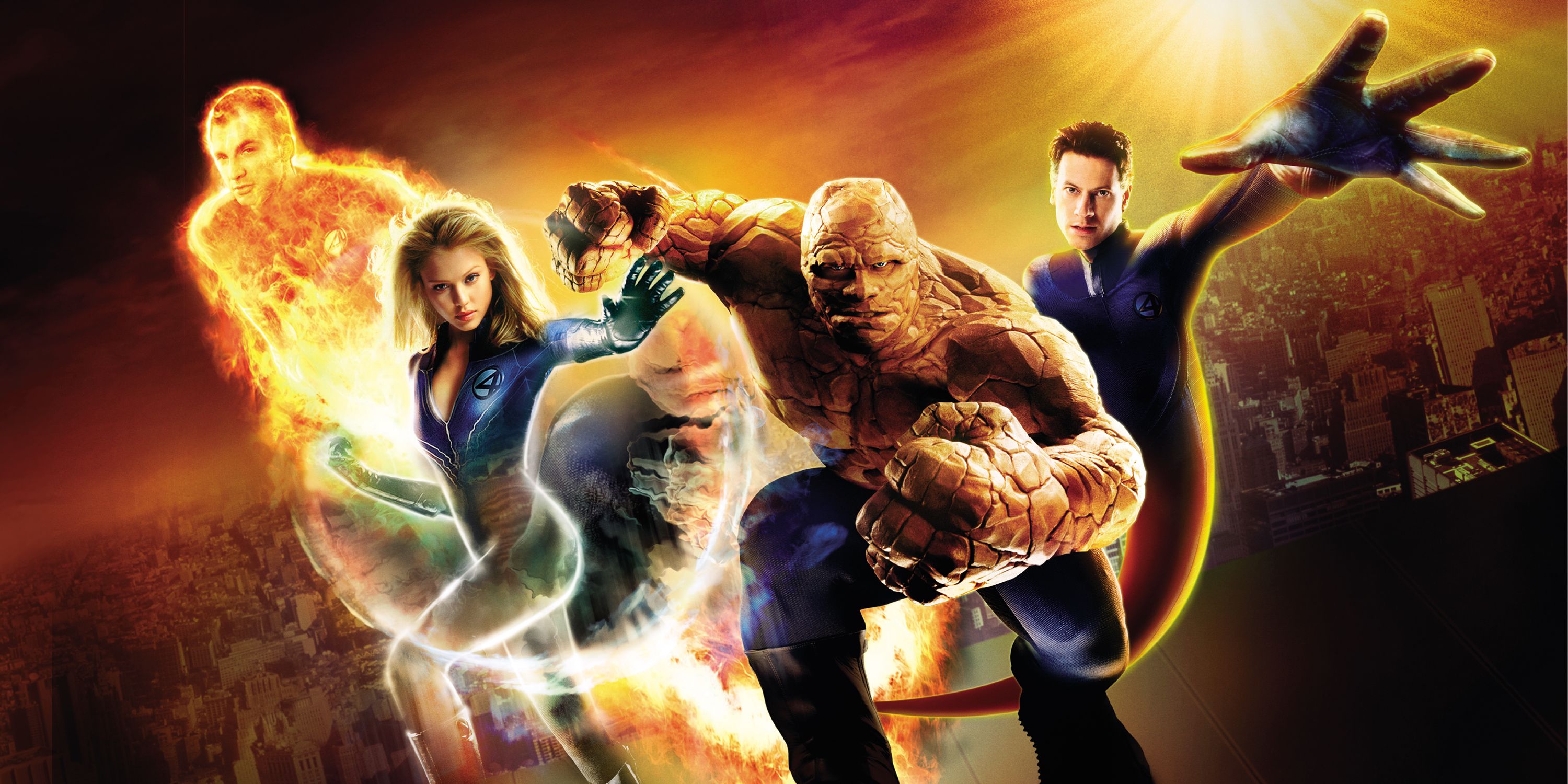 3000x1500 HD desktop wallpaper: Jessica Alba, Chris Evans, Movie, Reed Richards, Human Torch (Marvel Comics), Invisible Woman, Johnny Storm, Mister Fantastic, Susan Storm, Thing (Marvel Comics), Fantastic Four, Ioan Gruffudd download free picture #