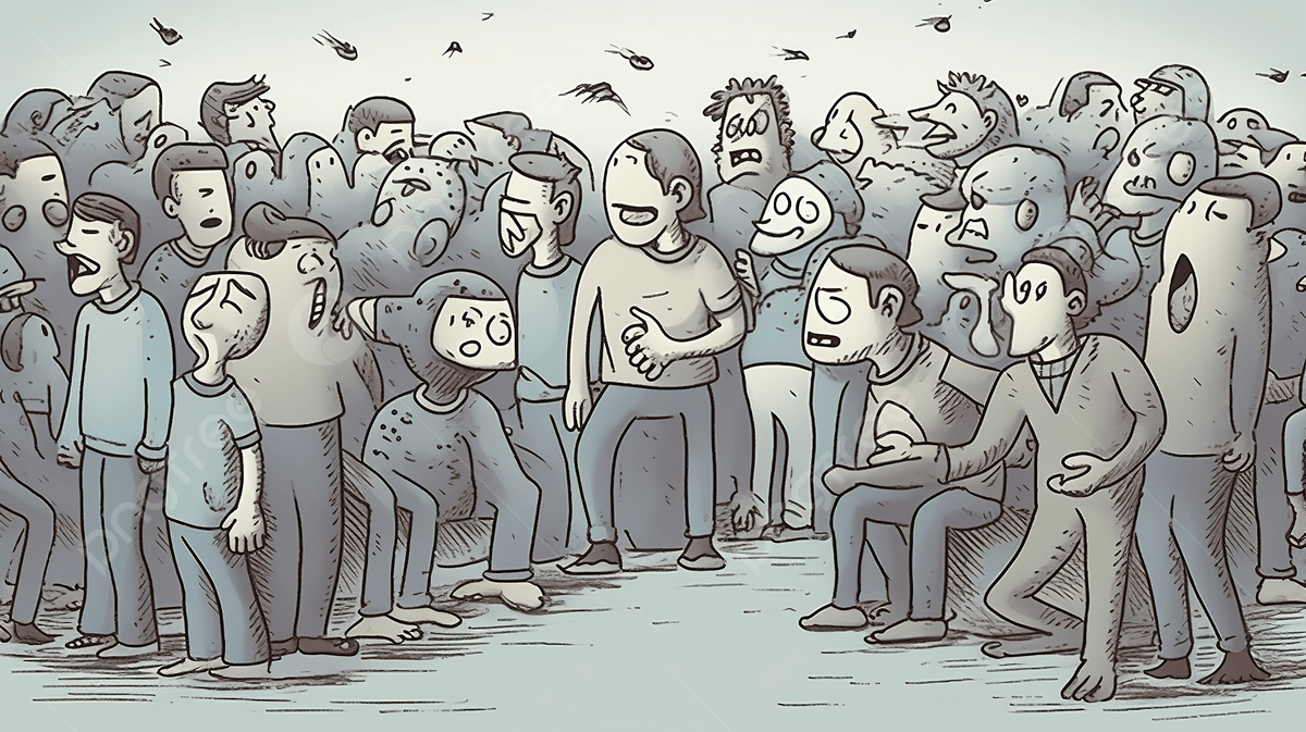 1200x673 Cartoon Showing A Crowd Of Men Standing In A Crowd Background, Social Anxiety Picture Background Image And Wallpaper for Free Download