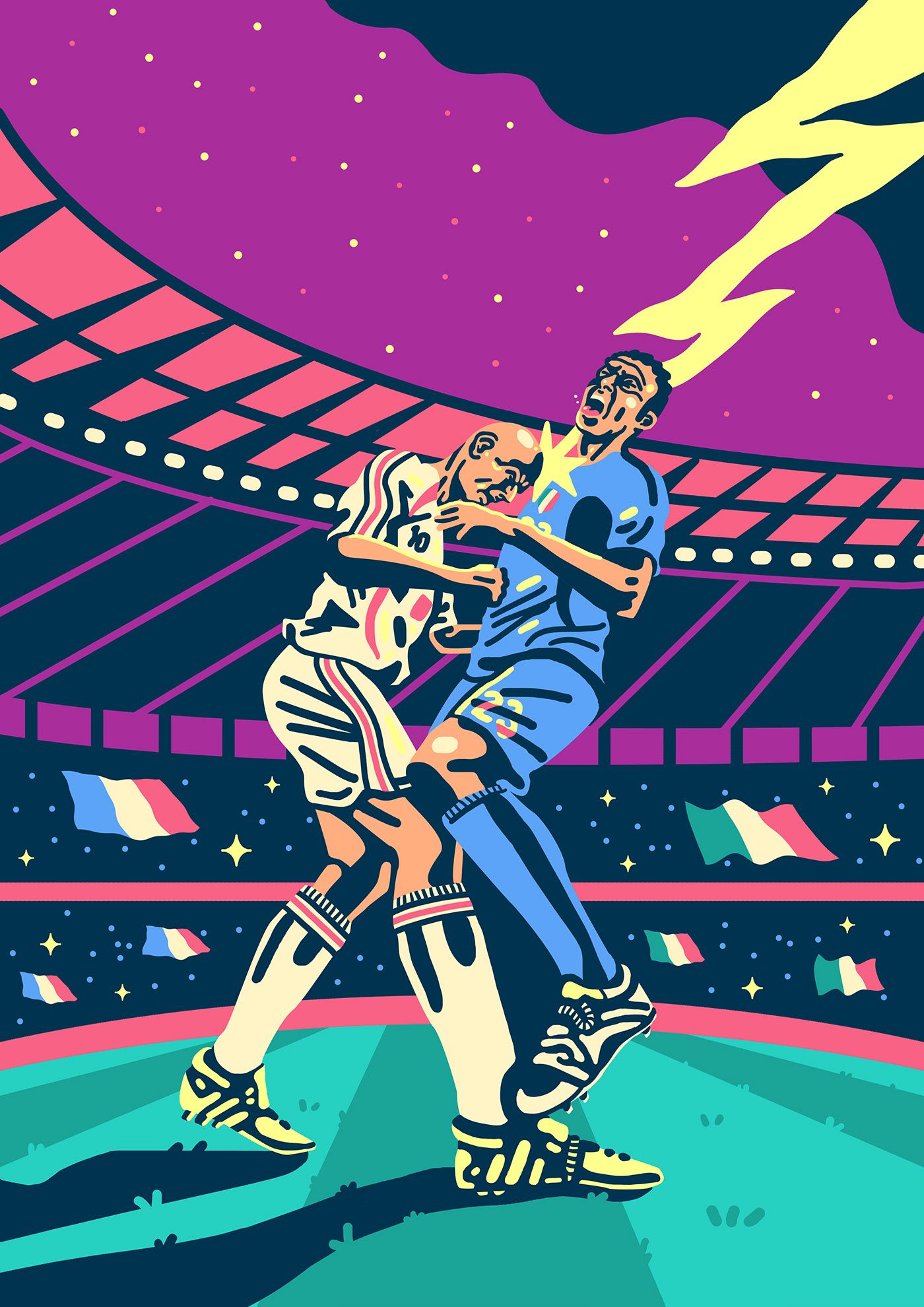 1400x1980 Zinedine Zidane and Marco Materazzi. Like a lightning bolt strikes, it was a headbutt no soccer fan will forg. Football illustration, World cup, Football picture
