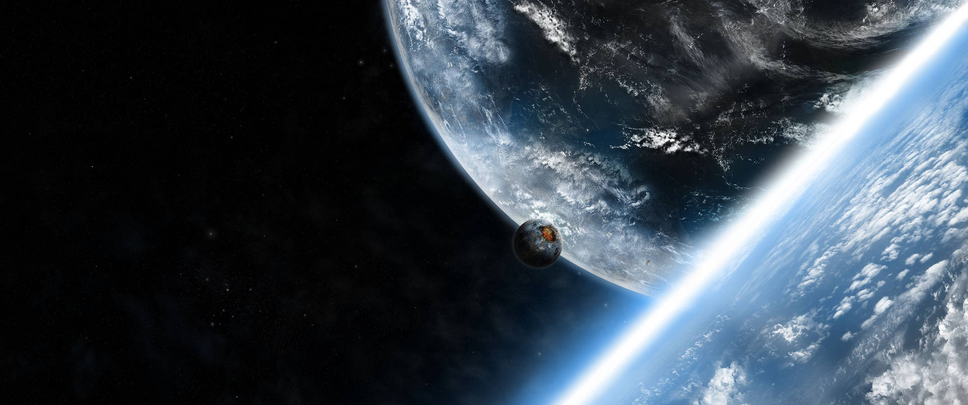1920x803 Download Destroyed Planet Near Earth Wallpaper