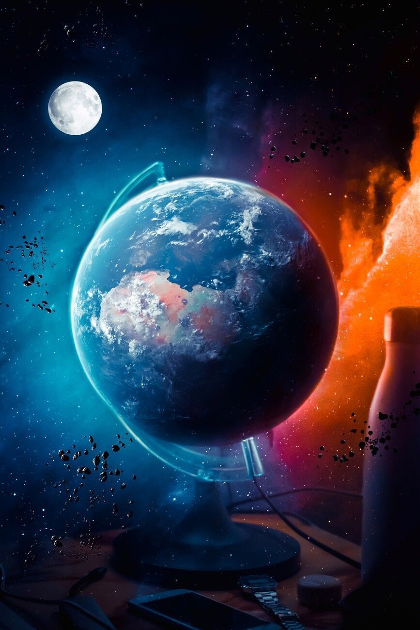 867x1300 Earth Globe with moon on desktop Wall Mural