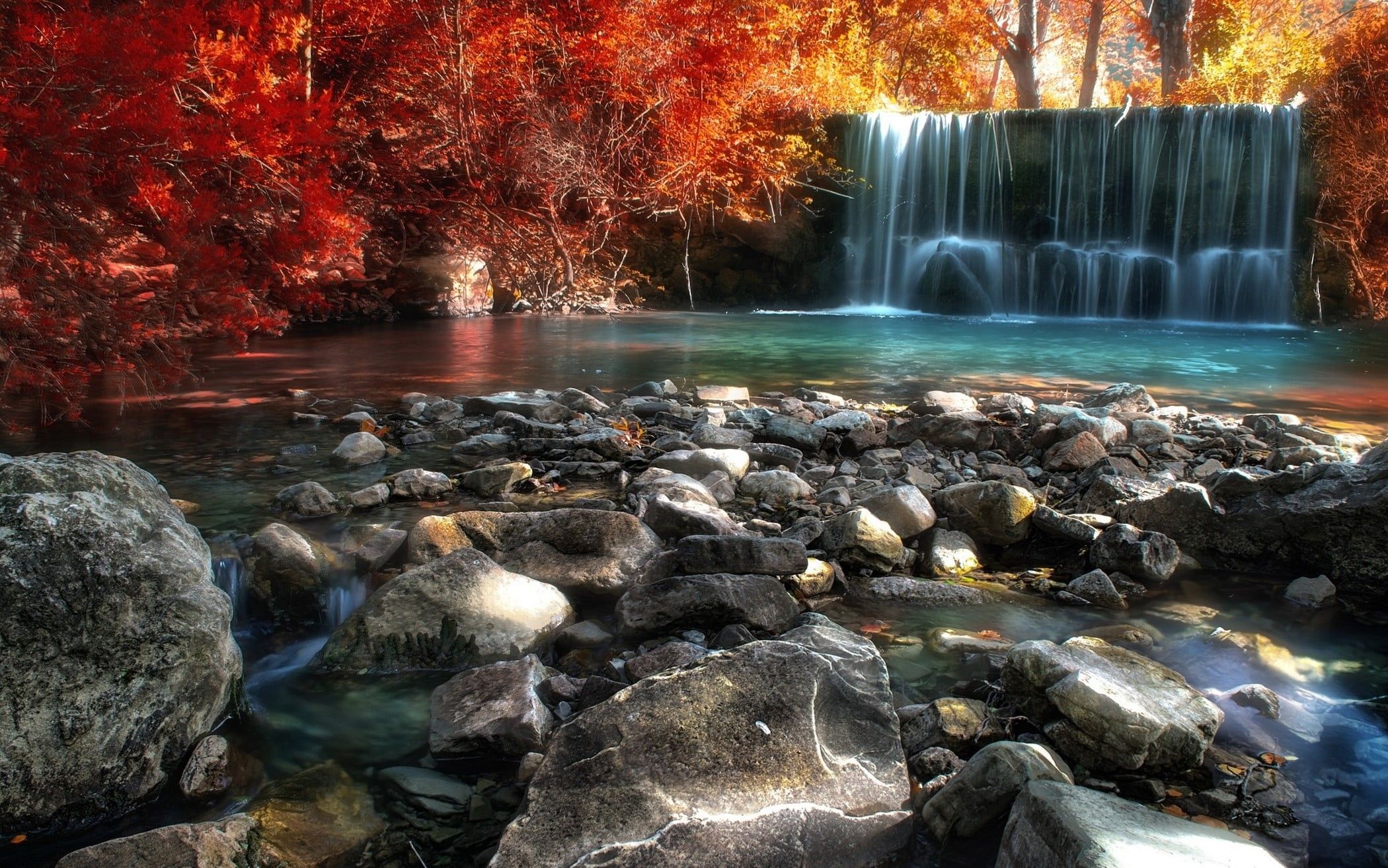 2100x1313 Wallpaper / scenics, day, forests, outdoors, motion, change, thailand, waterfall, running water, pond, sunlight, plant, wallpaper, rock, water, long exposure, 1080P free download