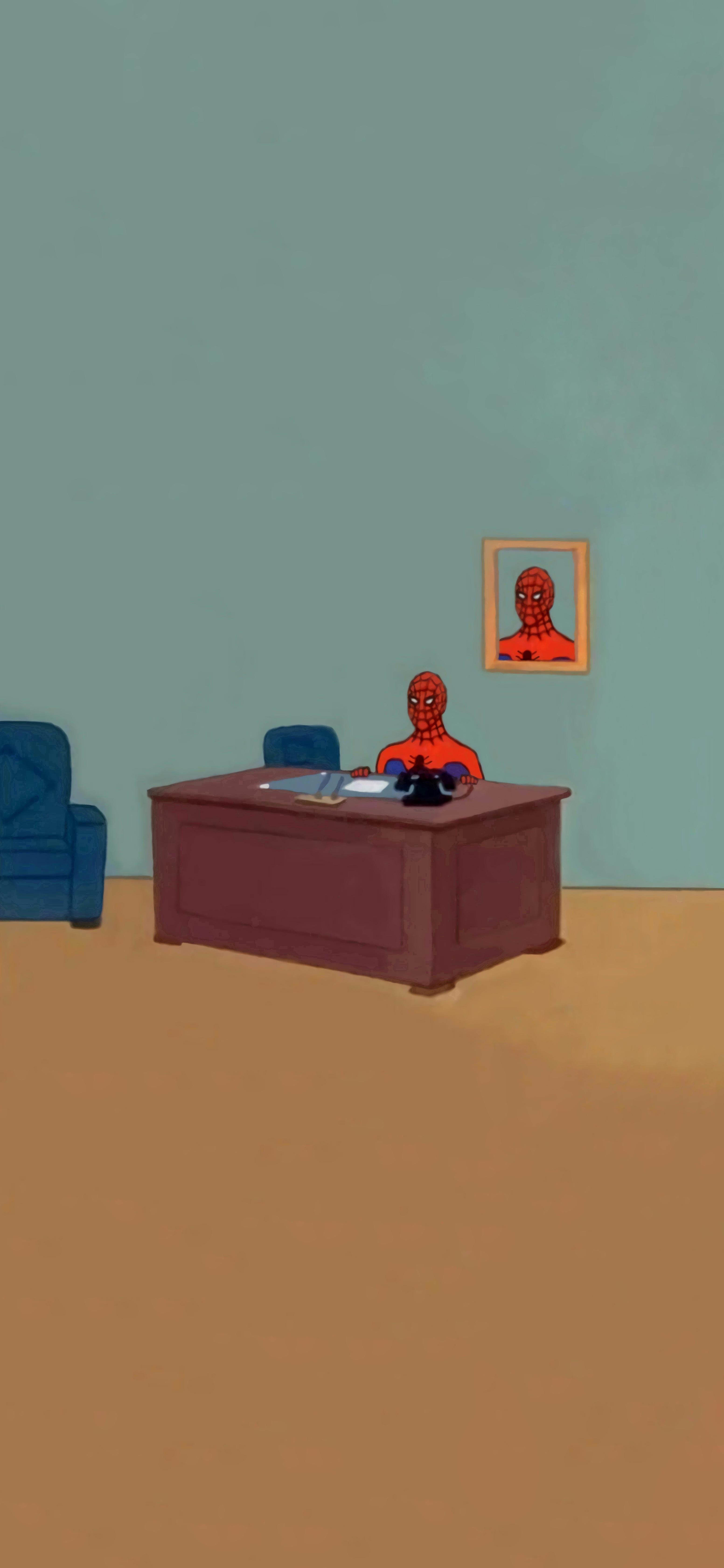 3104x6720 Spider Man At The Desk Meme Wallpaper [3104x6720]