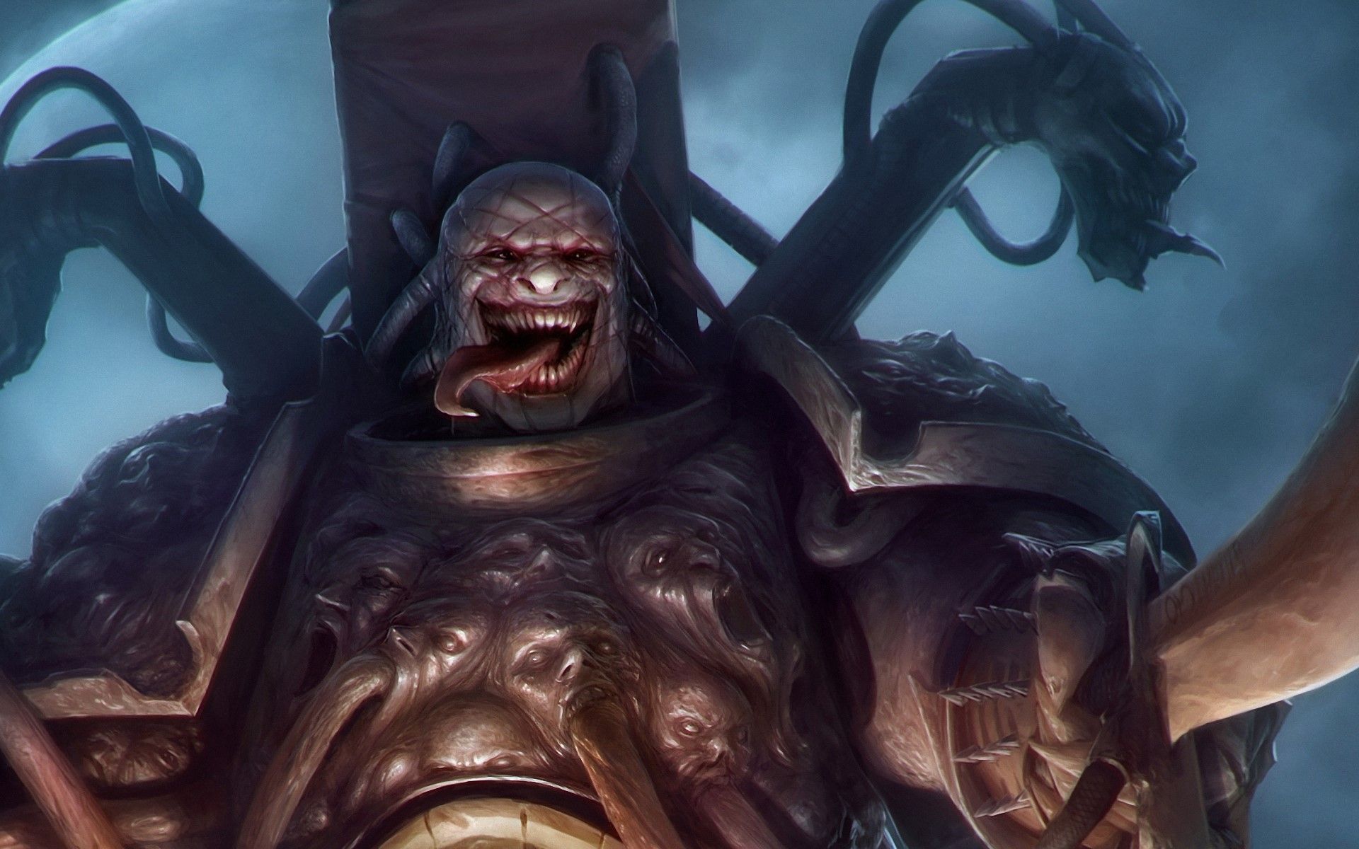 1920x1200 Fanart, Warhammer 40k, Space marine, Chaos champion, Tongue, Armor wallpaper
