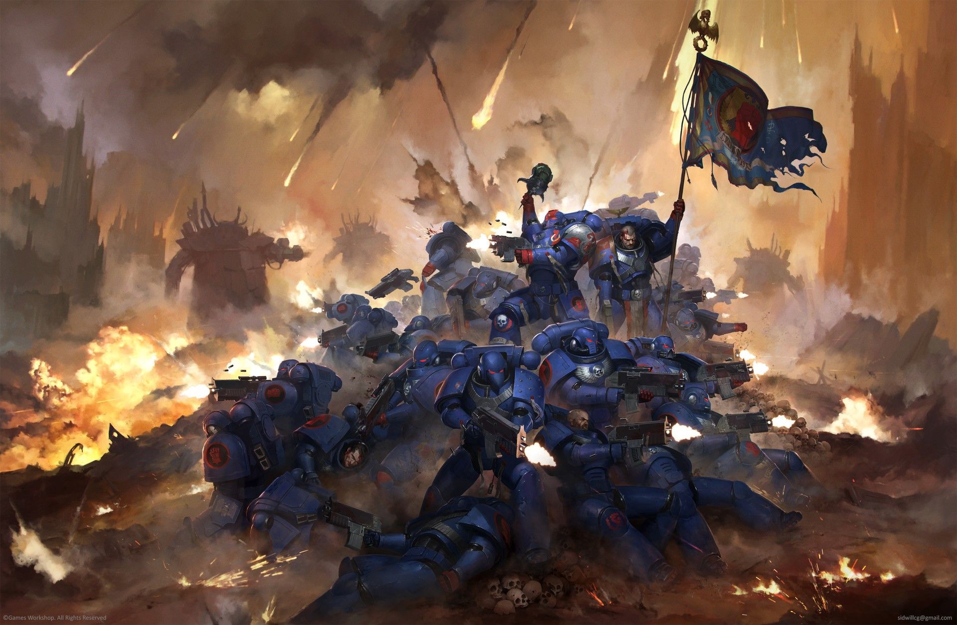 1920x1254 Wallpaper / Warhammer Crimson Fists, Adeptus Astartes, fire, war, space marines free download