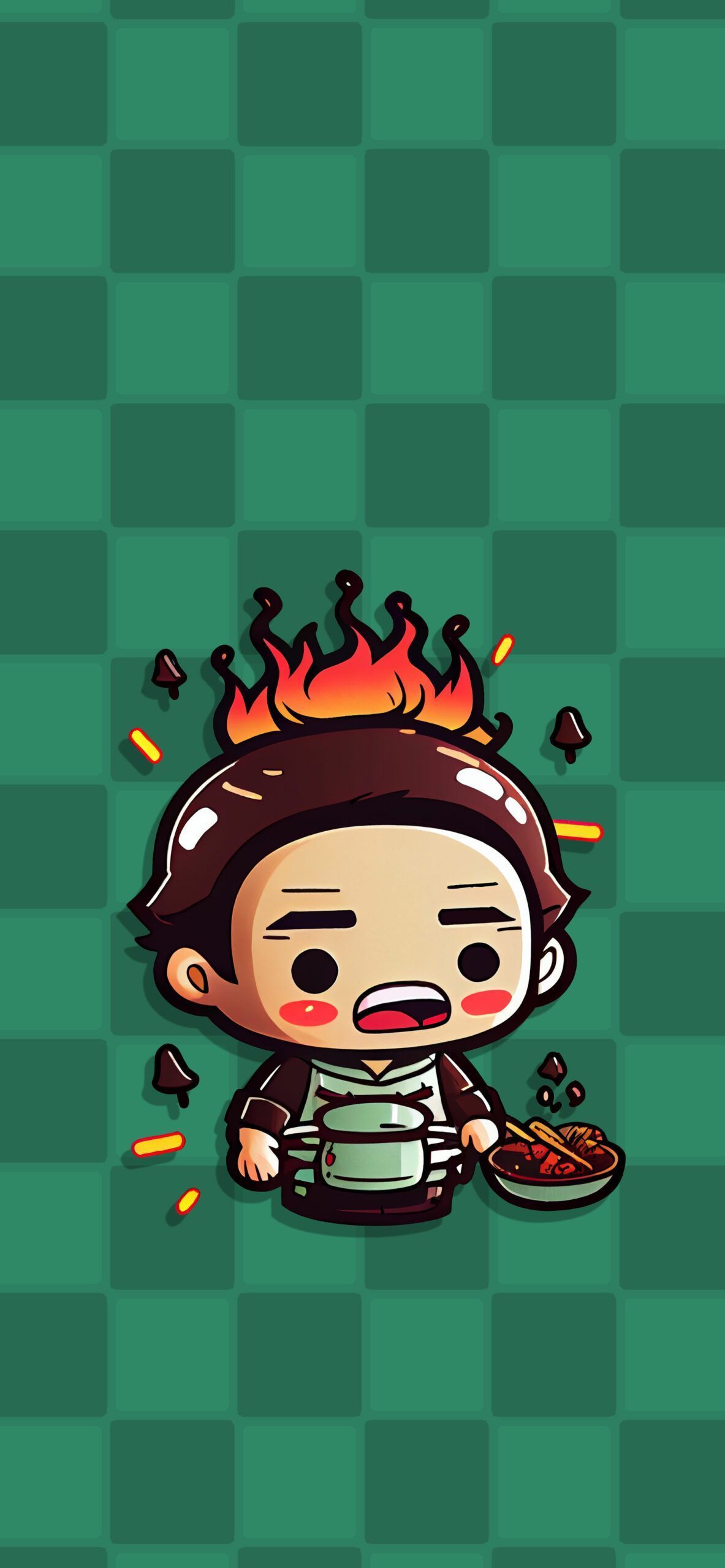 1183x2560 Chibi Tanjiro Kamado Cooking Green Wallpaper