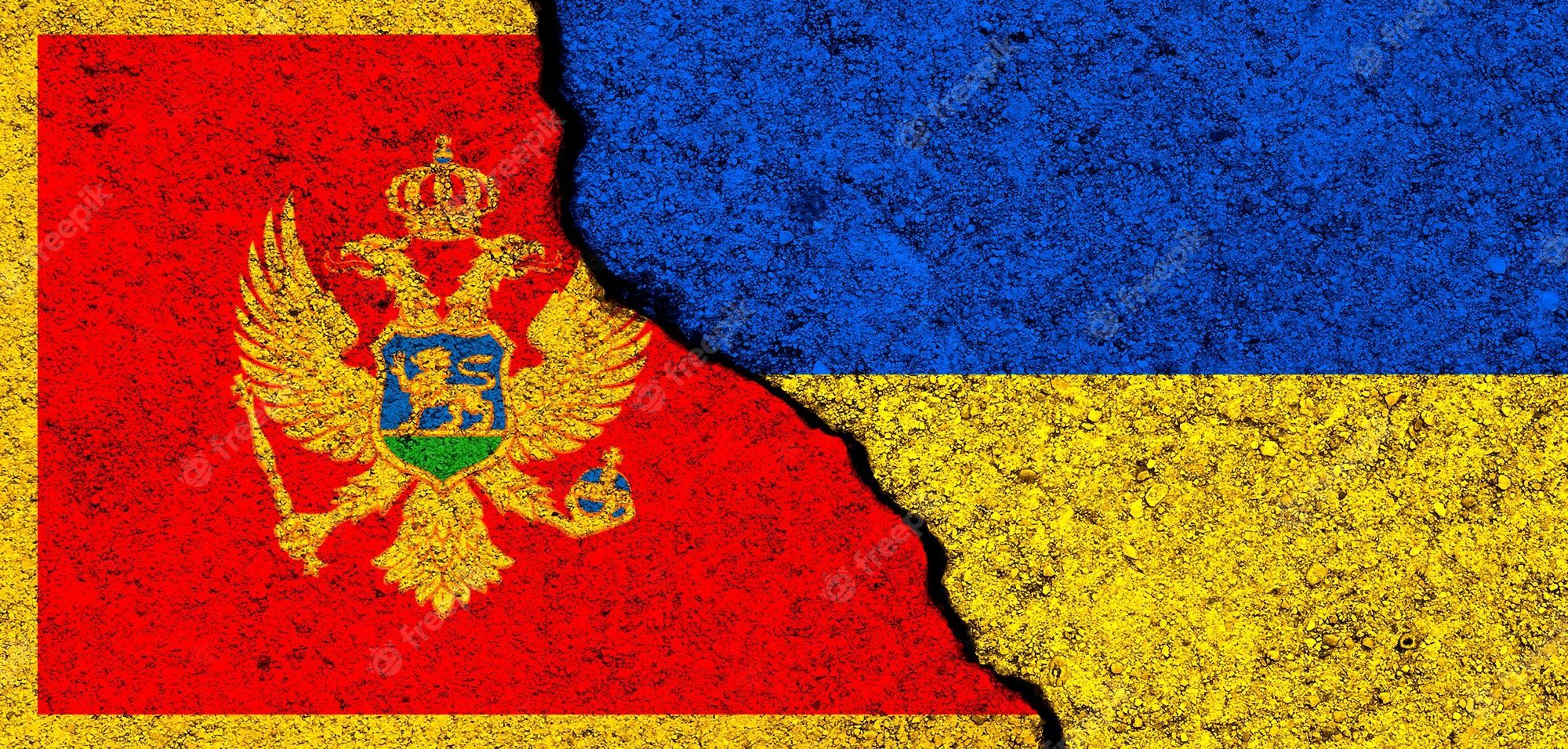 2000x956 Premium Photo. Ukraine and montenegro flags support and help weapons and military equipment partnership and diplomacy humanitarian aid and donations for ukrainian refugees photo