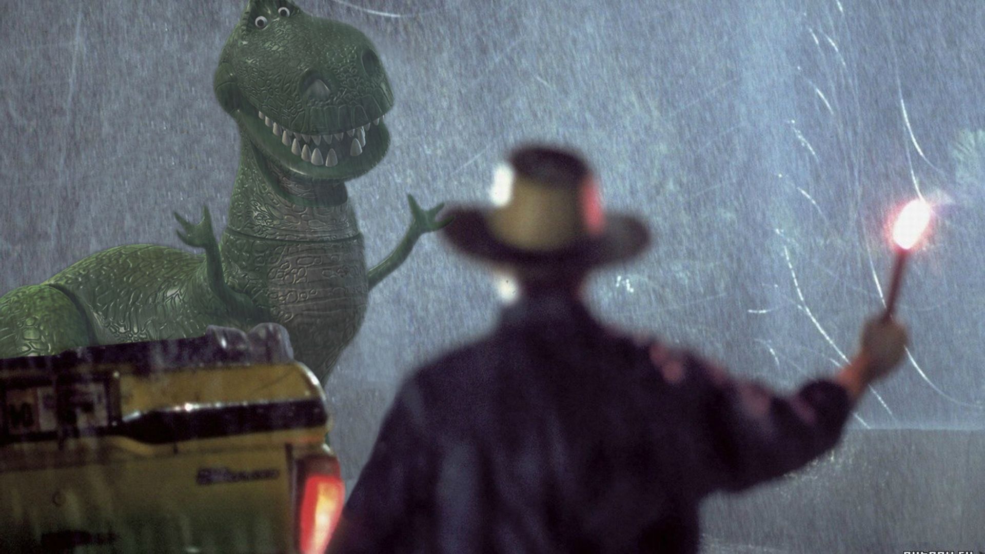 1920x1080 This wallpaper always makes me smile. Jurassic Park/ Toy Story