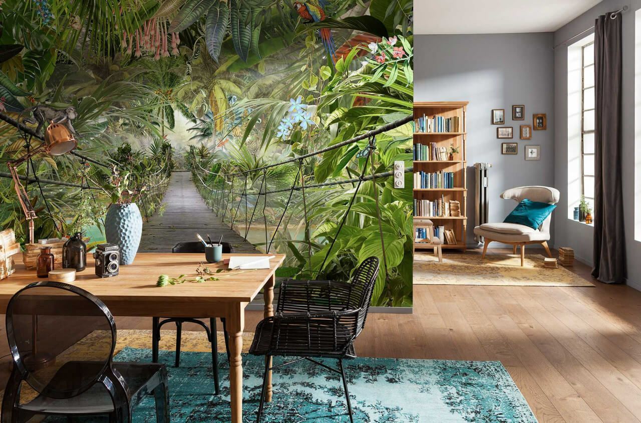 1280x844 BIG Wall Mural bedroom photo Wallpaper Wild Jungle bridge 368x254cm green decor