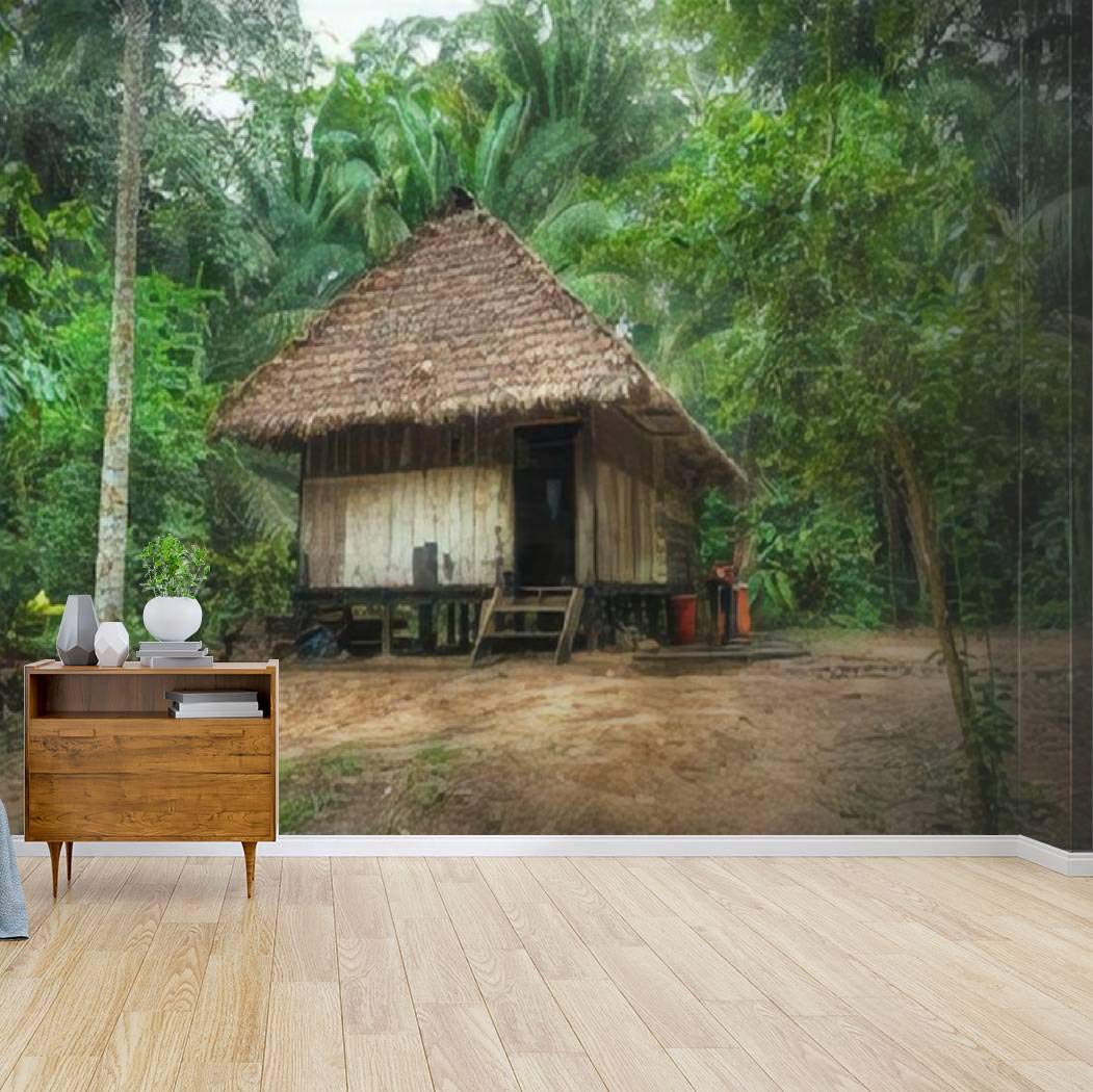 1051x1050 Kanworse Tipic House in The Amazonas Jungle Canvas Print Wallpaper Wall Mural Self Adhesive Peel & Stick Wallpaper Home Craft Wall Decal Wall Poster Sticker for Living Room : Tools