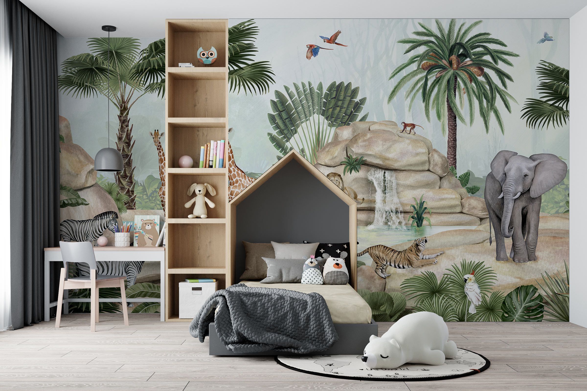 2400x1600 Kids room wallpaper design animals of Africa