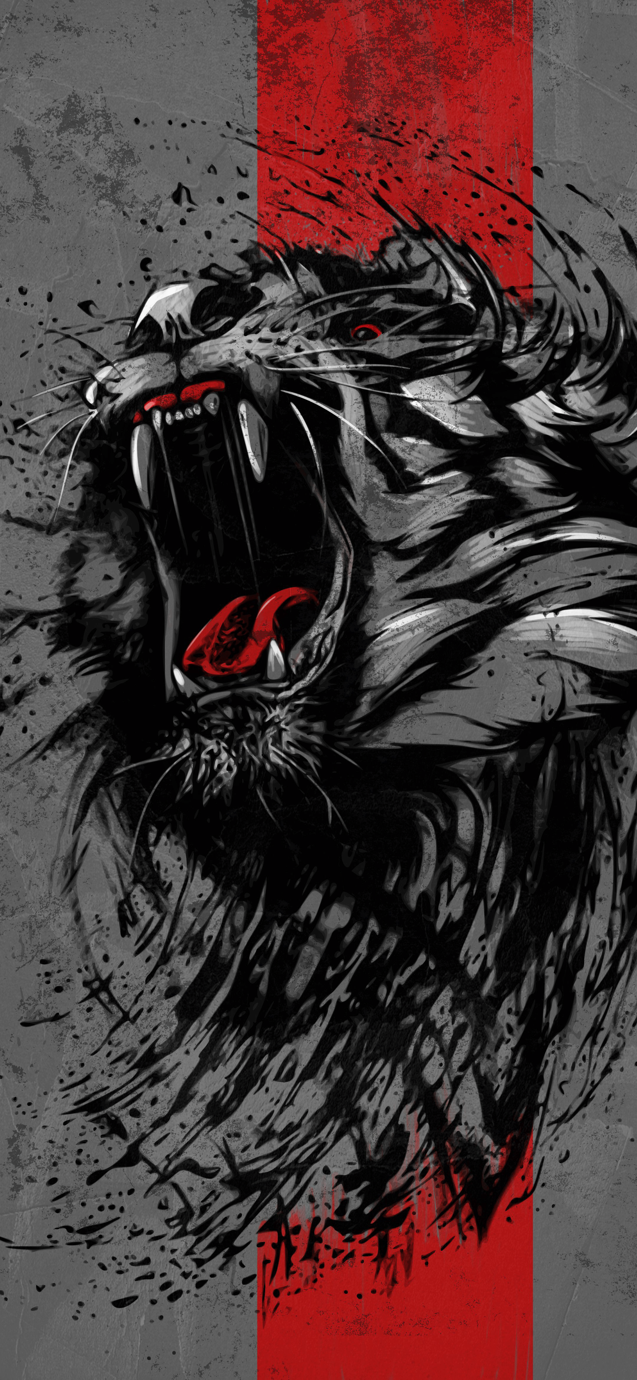 2160x4680 Wallpaper Tiger, Lion, Vector Graphics, Roar, Illustration, Background Free Image