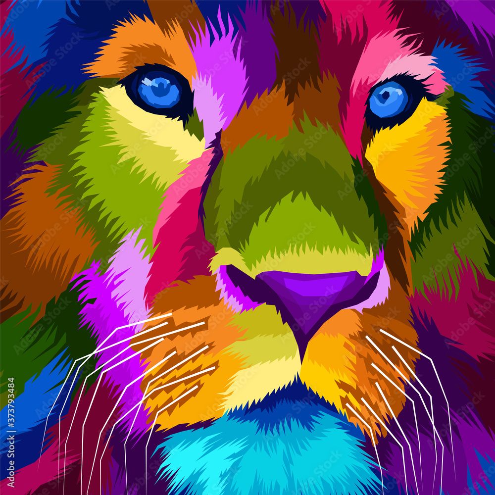 1000x1000 close up face lion pop art portrait premium vector, can be used for posters, wallpaper, background and decorative. Stock Vector