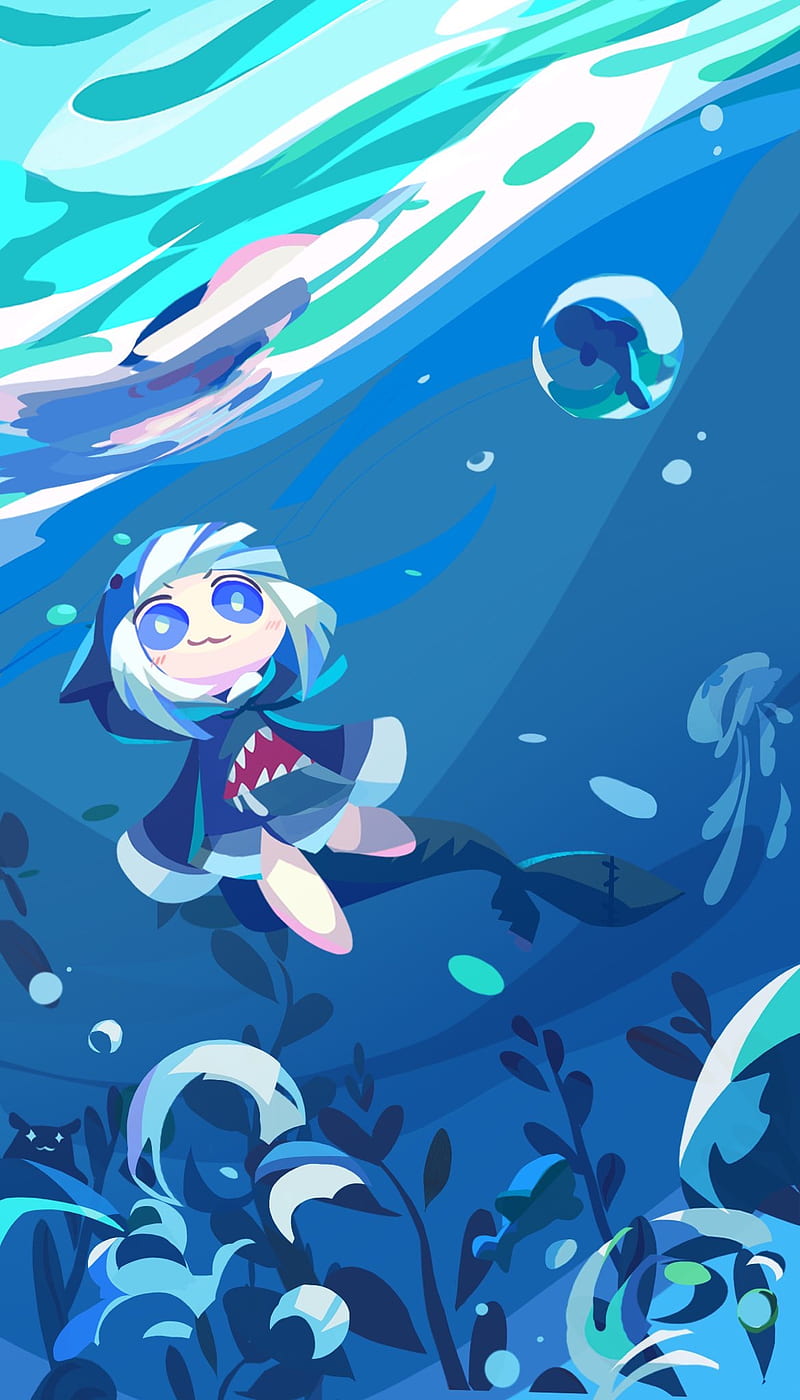 800x1400 Gawr gura, anime, fish, gawr, gura, hololive, ocean, shark, virtual youtuber, HD phone wallpaper