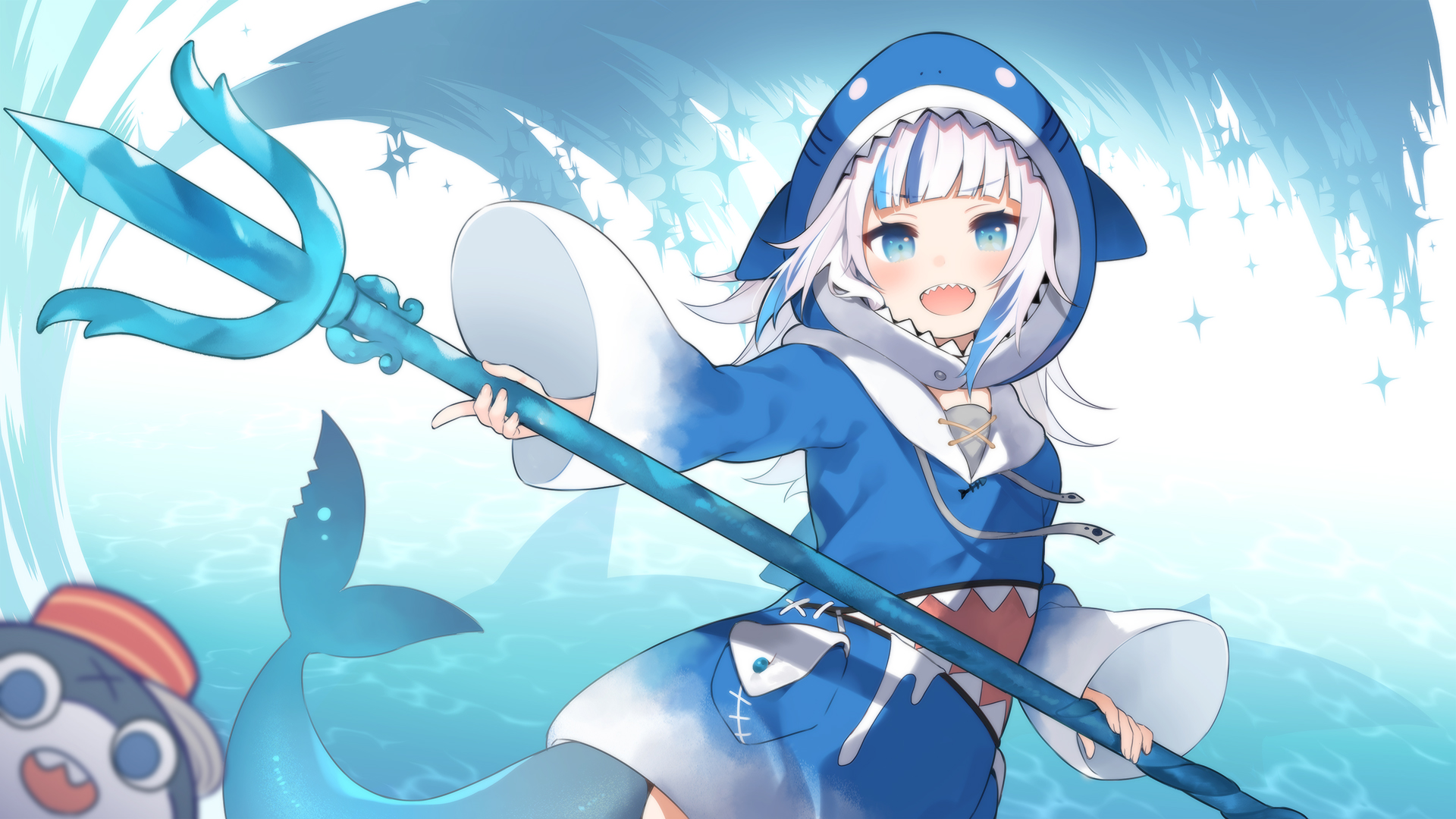 1920x1080 Gawr Gura, anime girls, water, Hololive, Virtual Youtuberx1080 Wallpaper