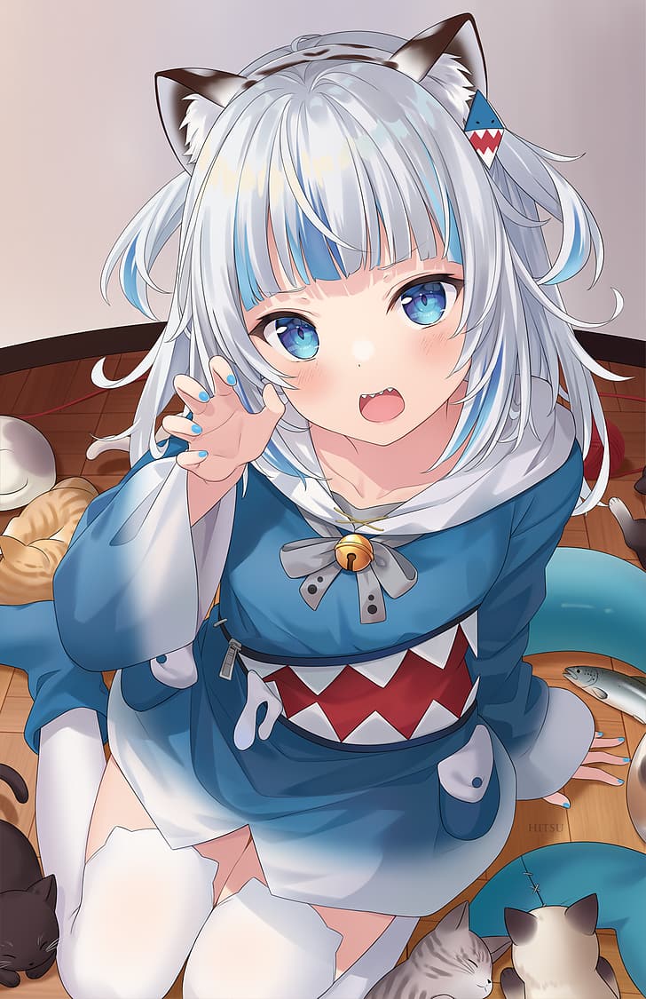 728x1125 HD wallpaper: anime, anime girls, vertical, Hololive, Gawr Gura, Virtual Youtuber