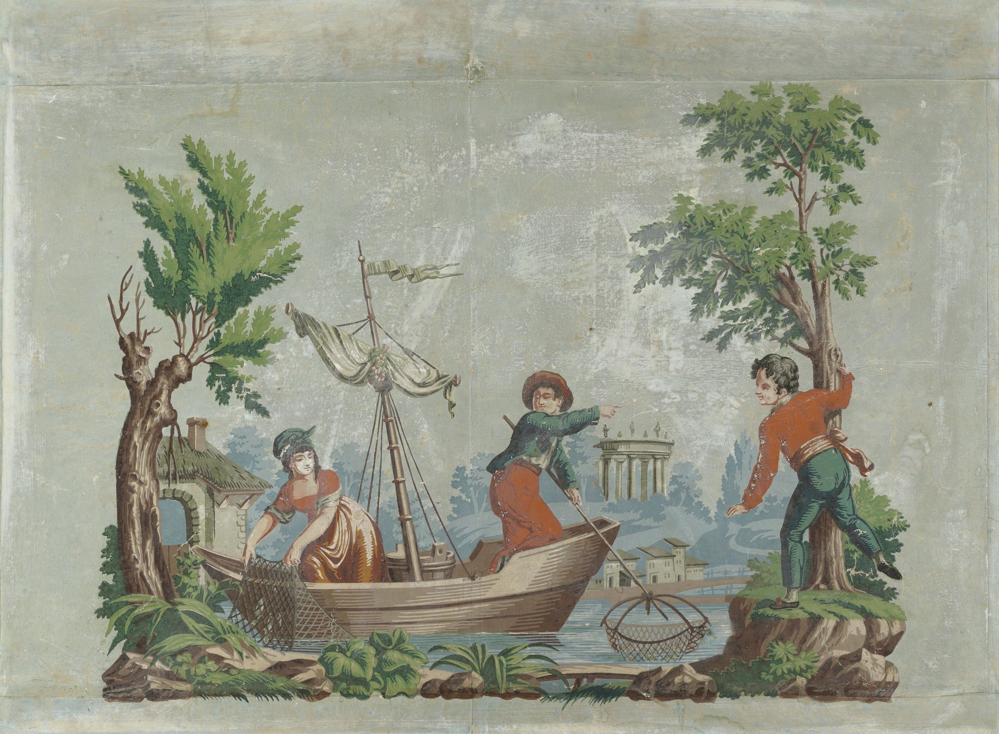 3200x2352 French School, 19th Century. A PAIR OF FRENCH HAND BLOCK PANELS OF WALLPAPER