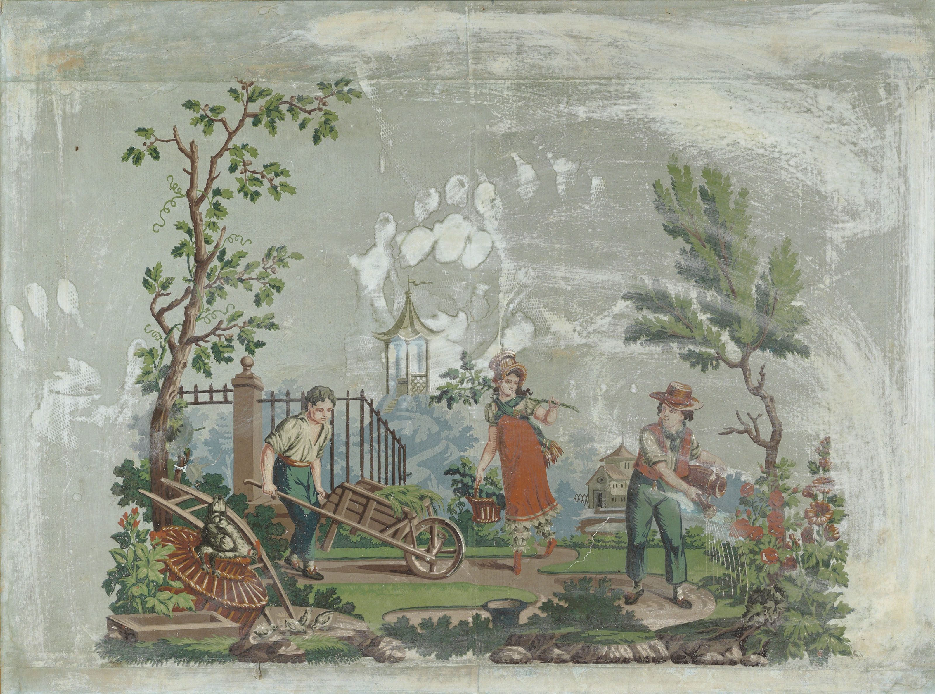 3200x2374 French School, 19th Century. A PAIR OF FRENCH HAND BLOCK PANELS OF WALLPAPER