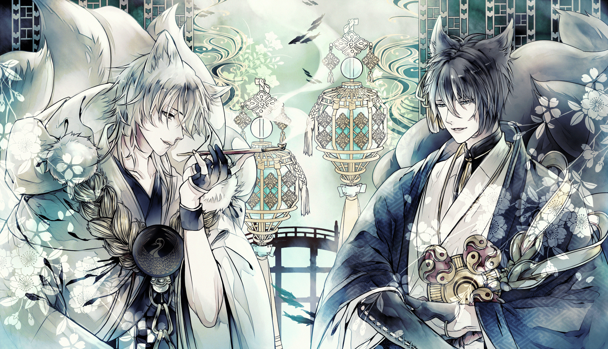 2000x1148 mikazuki munechika and tsurumaru kuninaga (touken ranbu) drawn