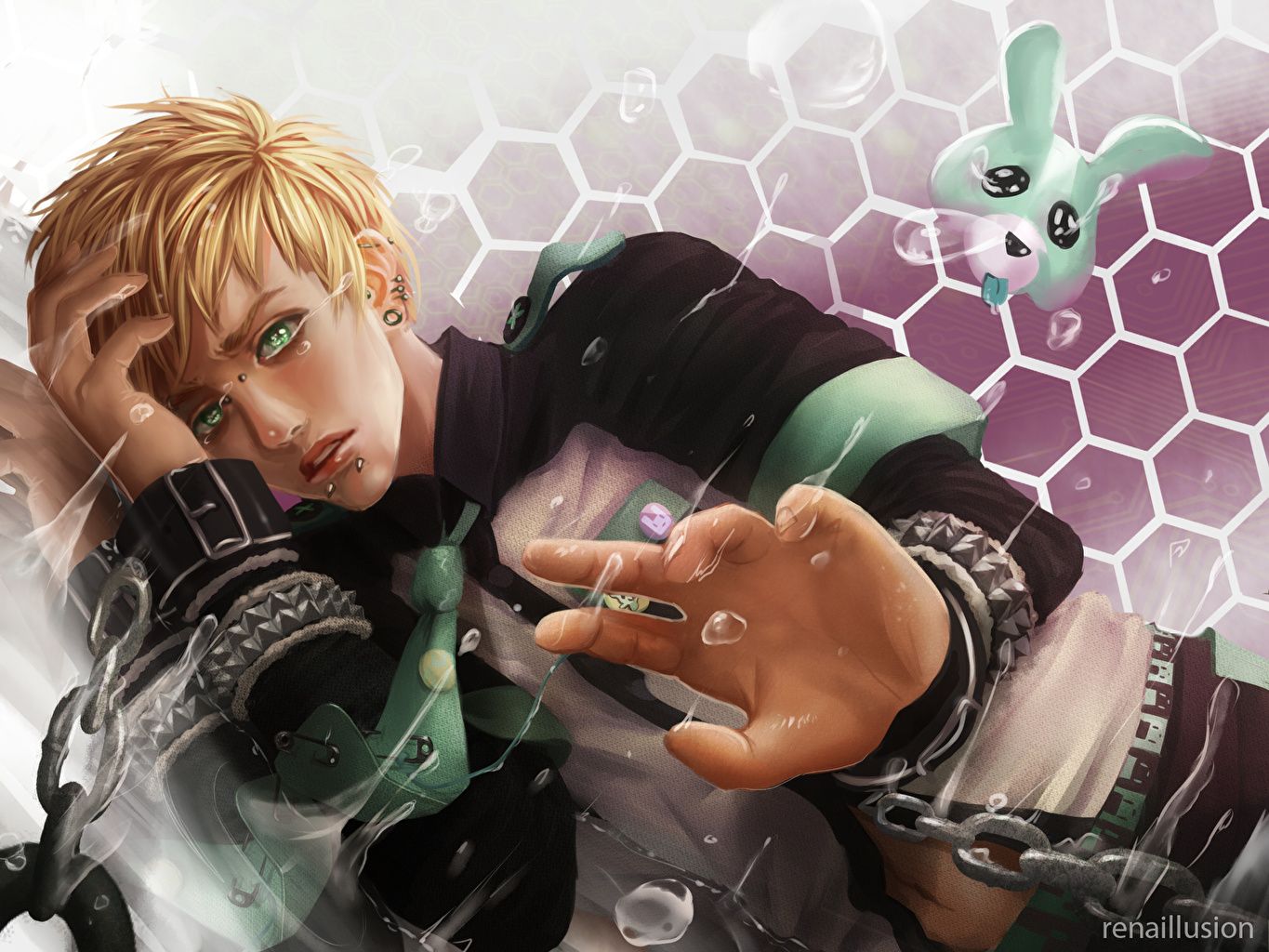 1365x1024 image teenage guy dramatical murder, Anime Chain Staring
