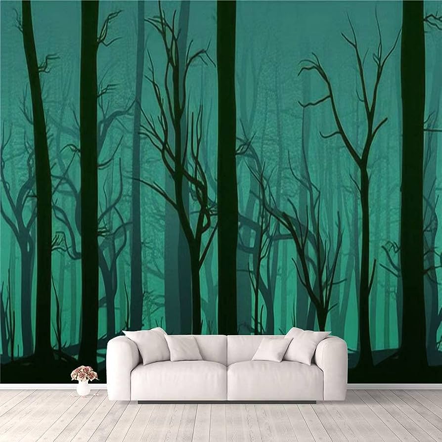 894x894 Modern 3D Horizontal Illustration of Tree Trunks Deadwood in Dark Green Mist Wallpaper Stick and Peel Wall Stickers Removable Wall Paper Mural for Living Room Bedroom TV Background Wall