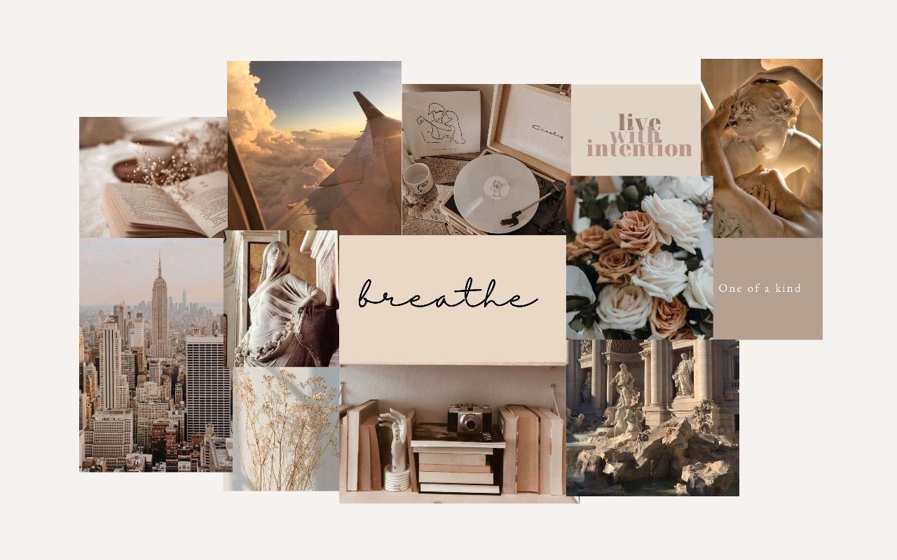 1280x800 Beige aesthetic wallpaper collage. Cute laptop wallpaper, Cute desktop wallpaper, Desktop wallpaper design
