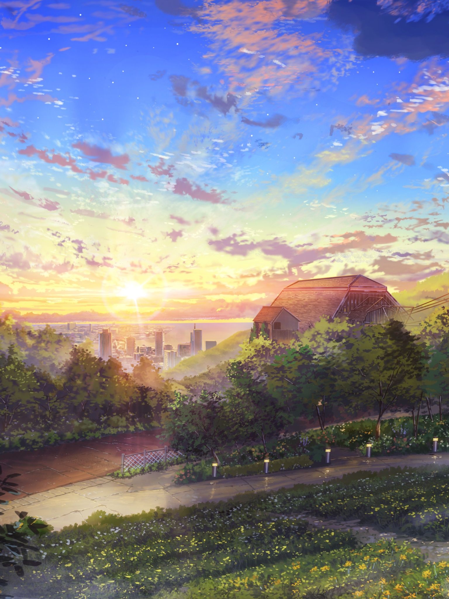 1536x2048 Wallpaper / Anime Landscape Phone Wallpaper, Sky, Sunset, 1536x2048 free download