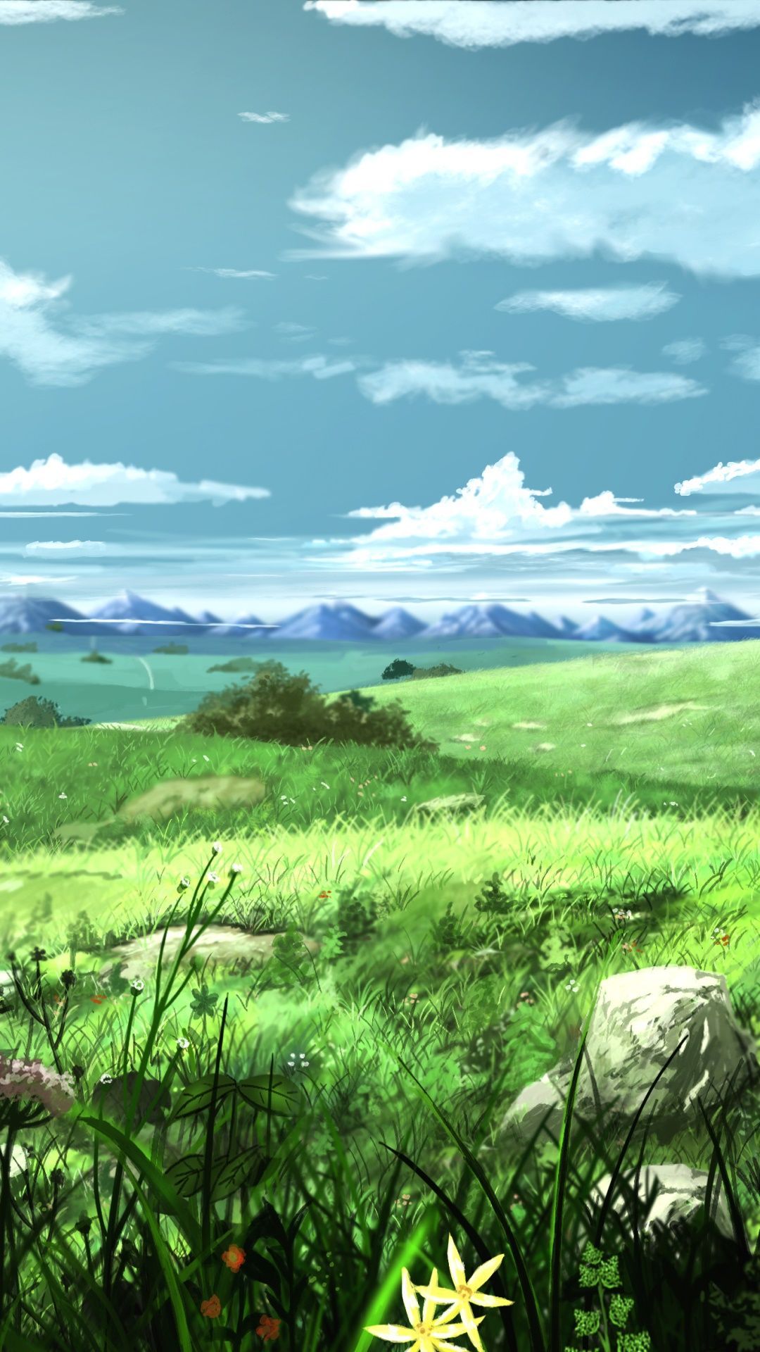 1080x1920 Wallpaper / Anime Landscape Phone Wallpaper, Mountain, Flower, Scenery, 1080x1920 free download