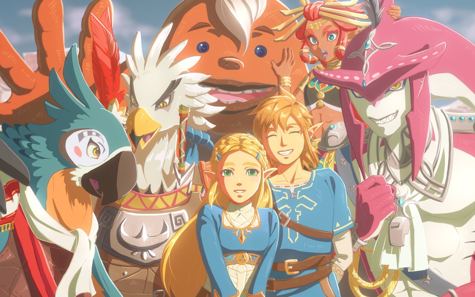 1920x1200 Download wallpaper Link, Zelda, The Legend of Zelda: Breath of the Wild, Revali, Paya, Urbosa, Mipha, Purah, Daruk, section games in resolution 1920x1200