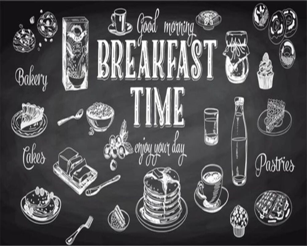1000x800 Beibehang Custom Wallpaper European Style Hand Painted Black And White Restaurant Mural Breakfast Shop Western Food 3D Wallpaper