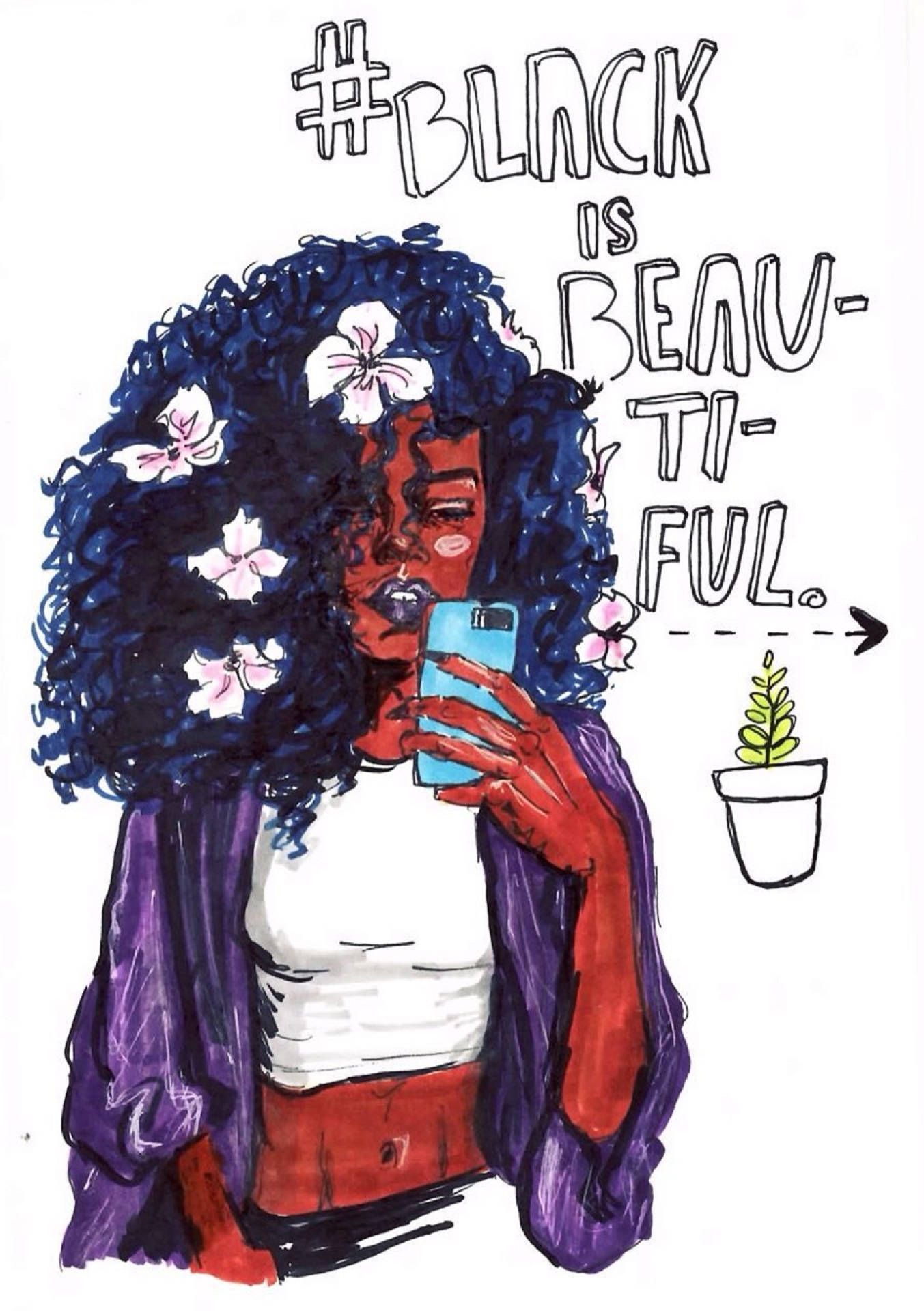 1353x1920 Download Cute Black Girl Sketch Art Wallpaper