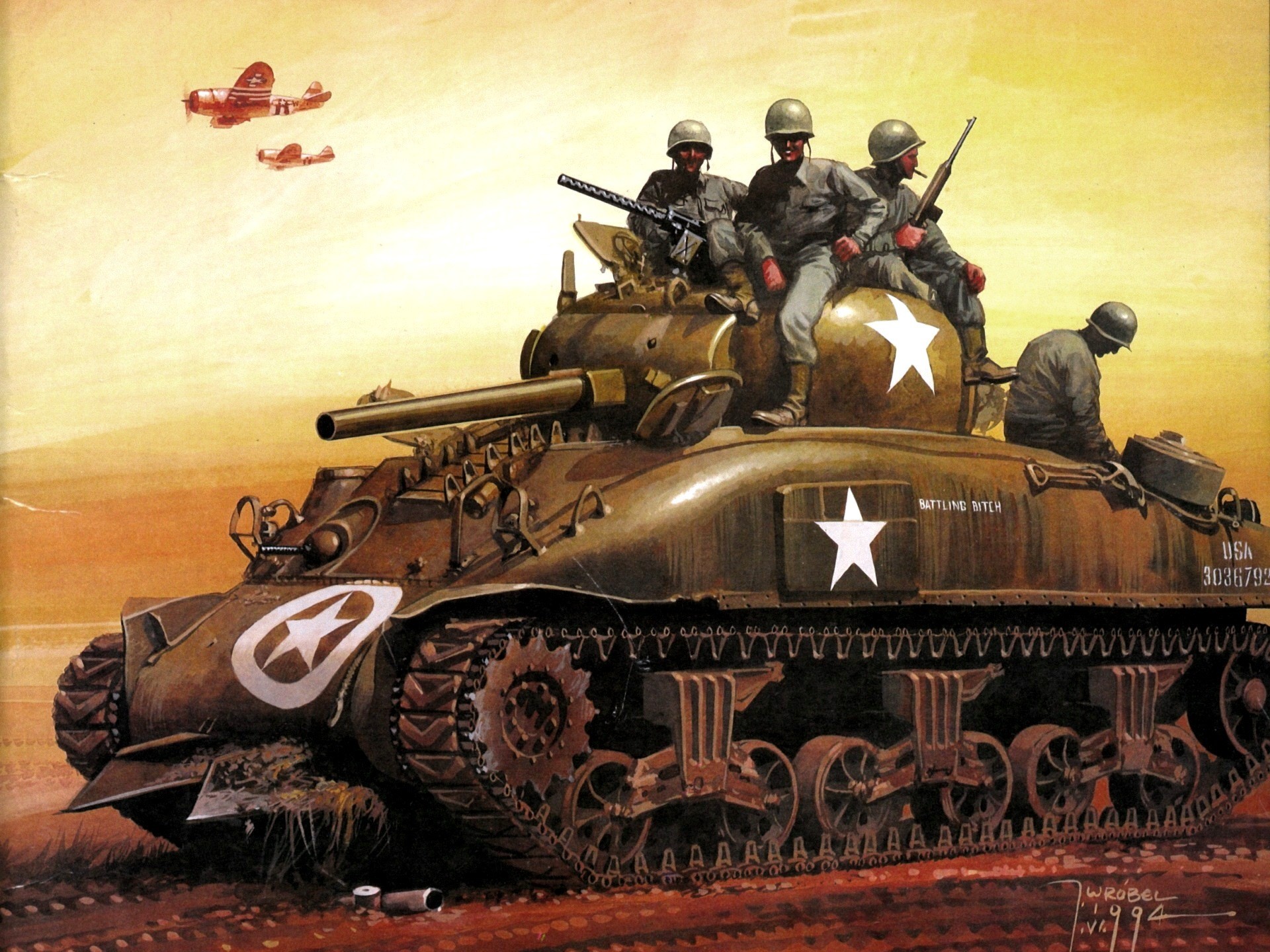 1920x1440 Tanks, Painting Art, Soldiers, M4 Sherman Gallery HD Wallpaper