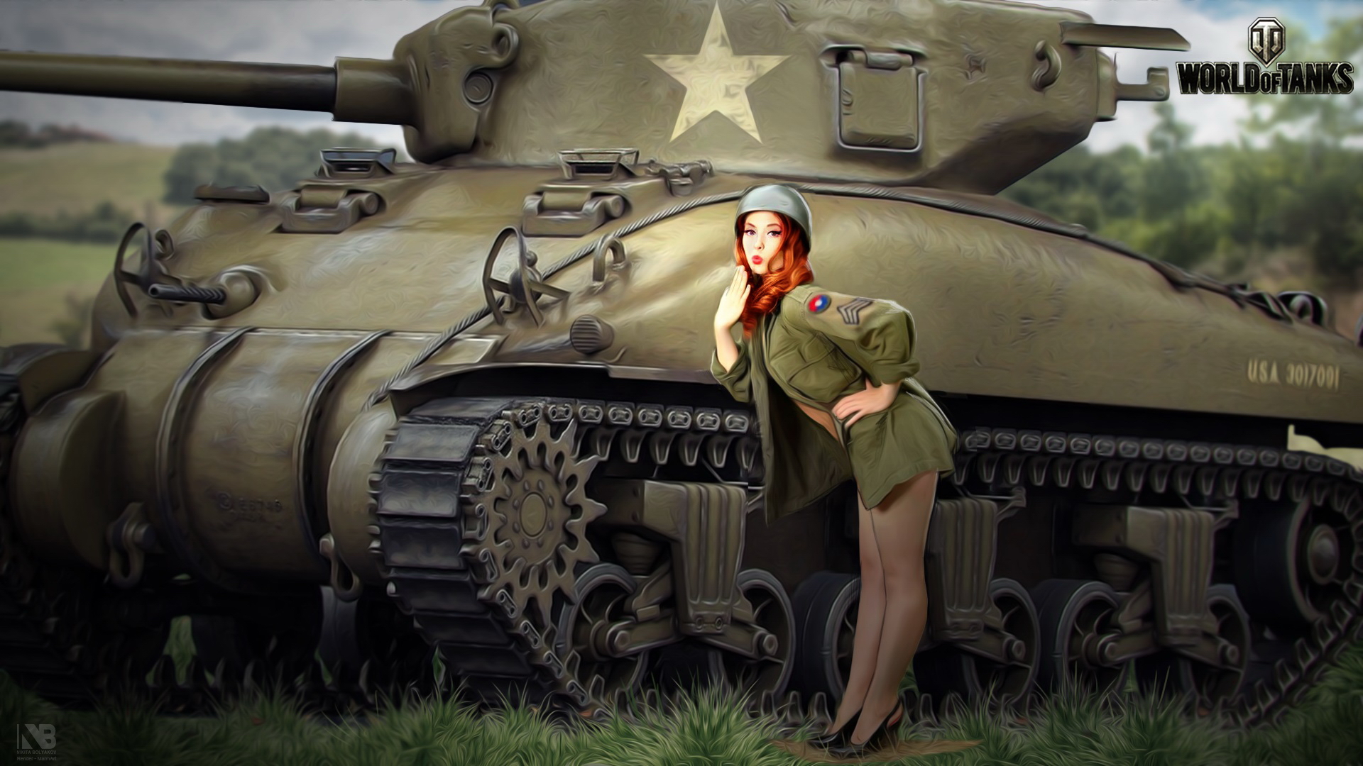 1920x1080 Desktop Wallpaper WOT M4 Sherman Nikita Bolyakov Tanks 1920x1080