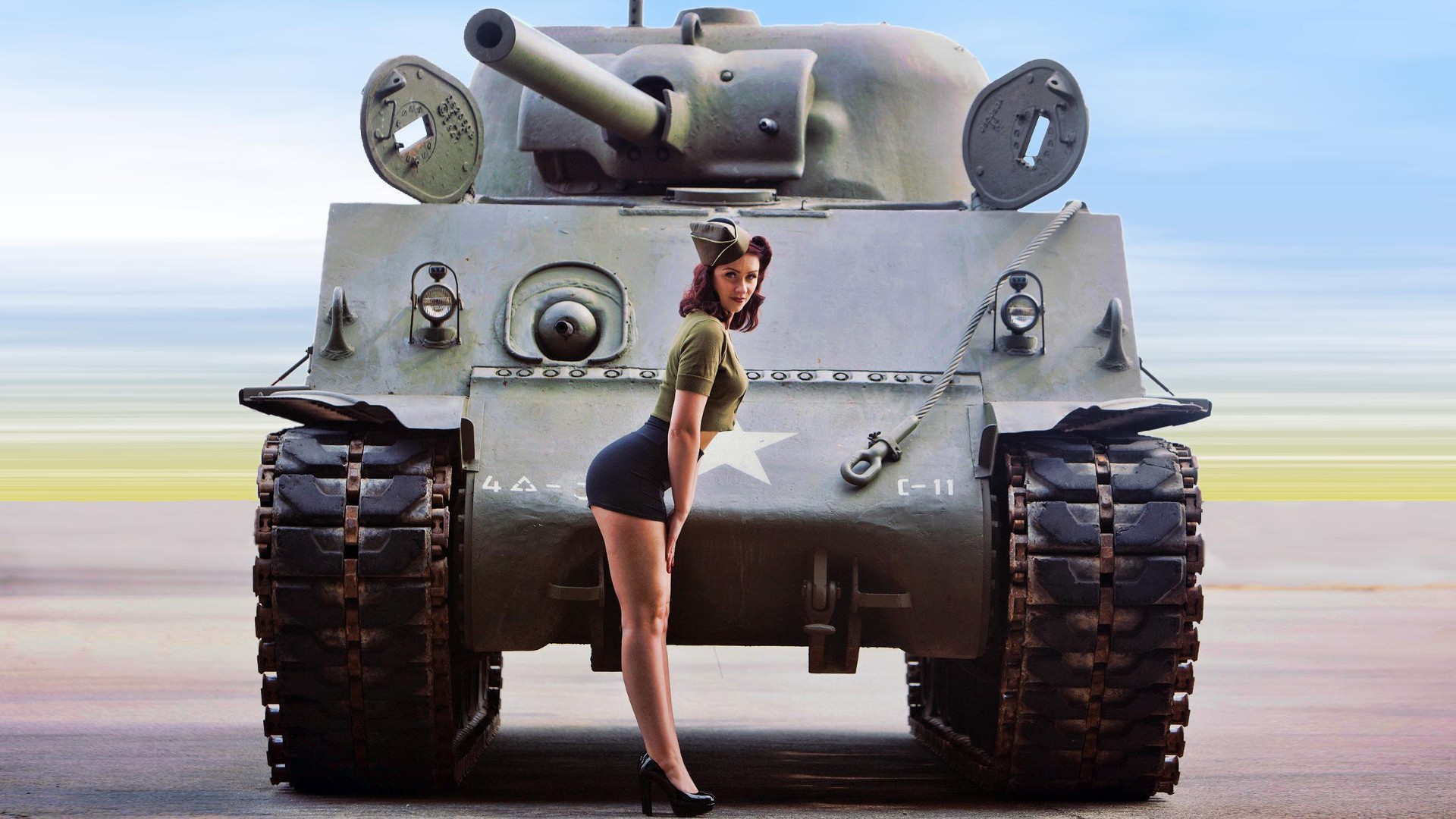 1920x1080 M4 Sherman, women, World War II, pinup models Gallery HD Wallpaper