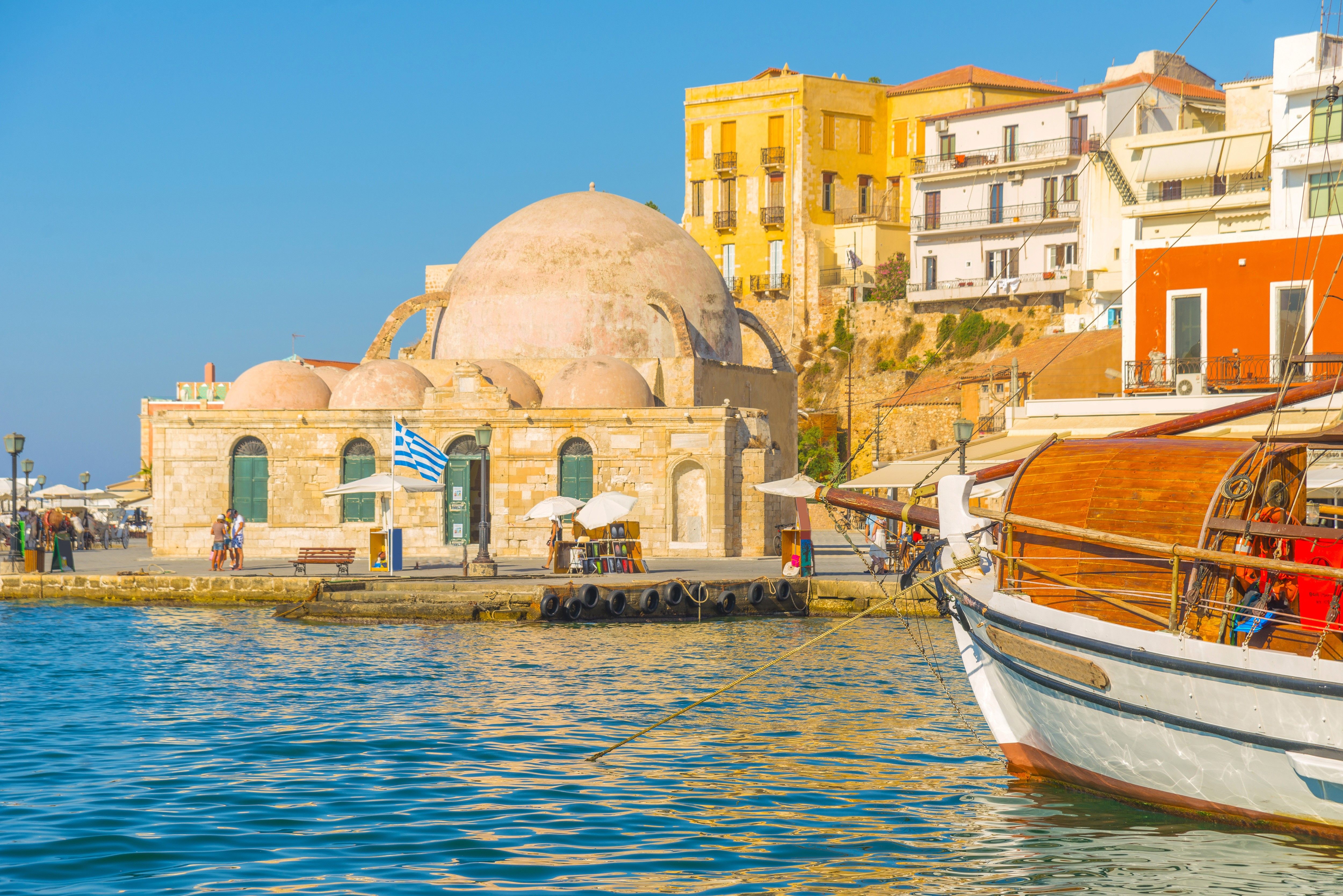 5000x3337 4K, 5K, Chania port Crete, Greece, Houses, Marinas Gallery HD Wallpaper