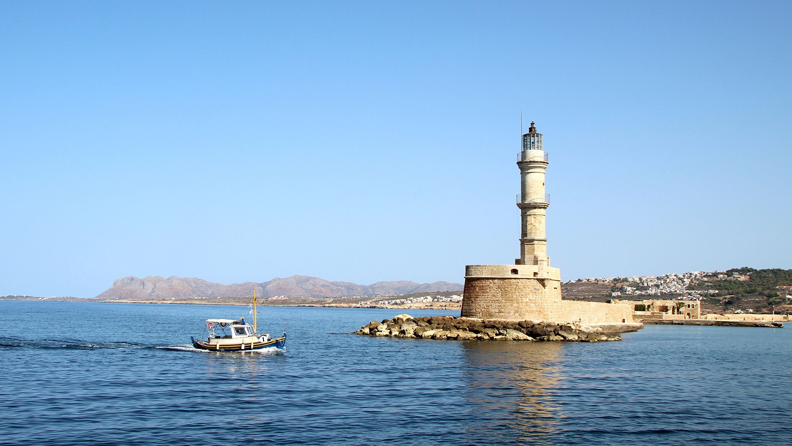2560x1440 Wallpaper Greece Crete, Chania Sea Nature Lighthouses 2560x1440