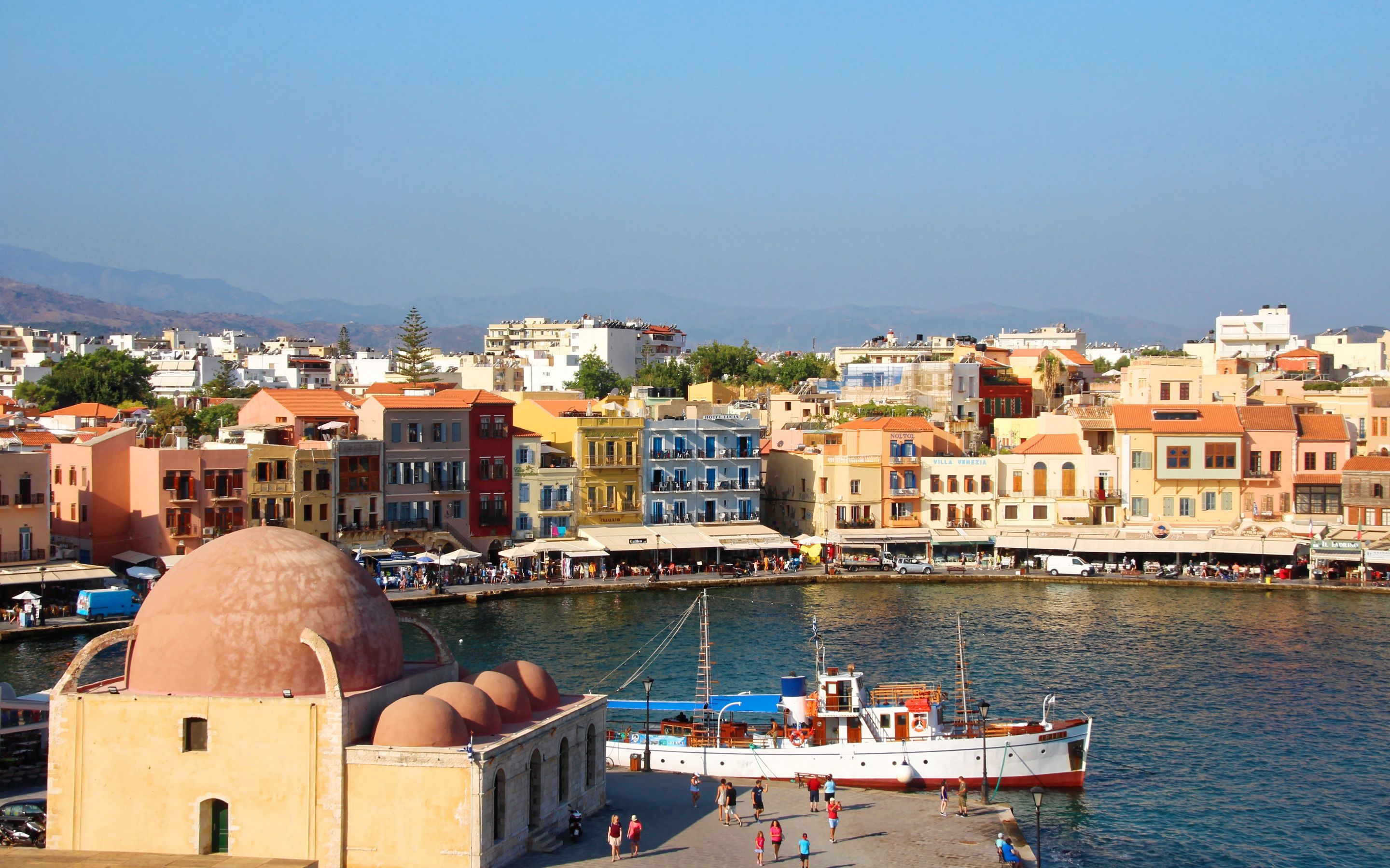 2880x1800 Download wallpaper Chania, Crete, Venetian port, evening, sunset, resorts of Greece, Crete island, Chania cityscape, Greece for desktop with resolution 2880x1800. High Quality HD picture wallpaper