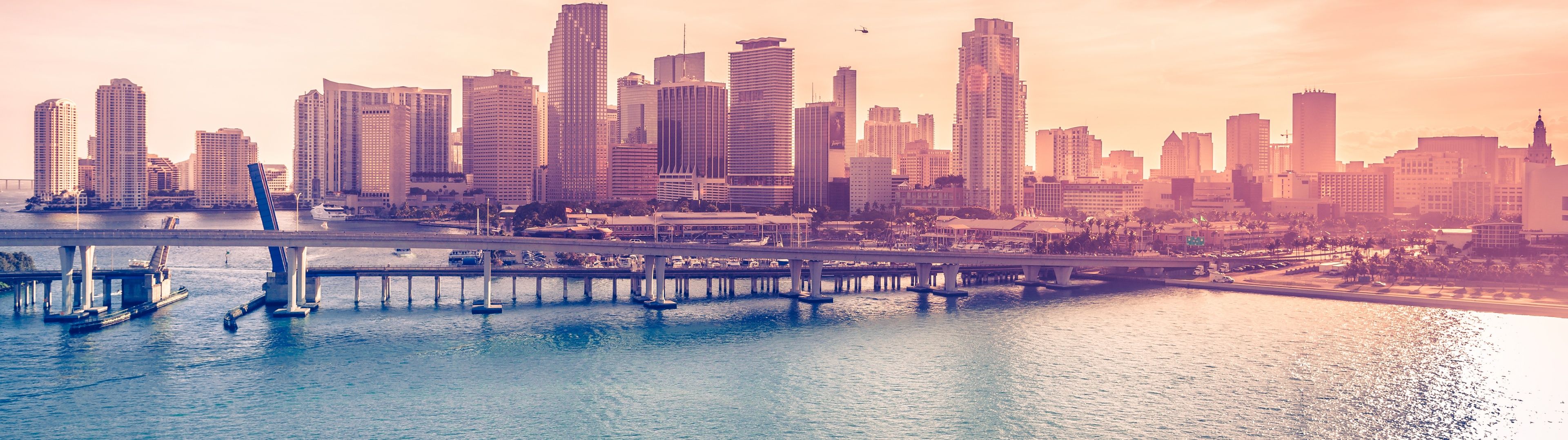 3840x1080 Miami Downtown Wallpaper 4K, Florida, Acosta Bridge