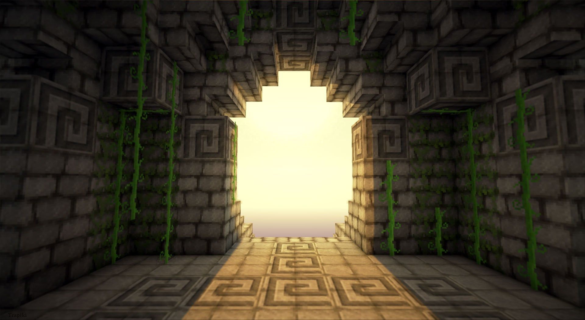 1920x1053 Have a picture of a Ruined Temple doorway at Sunrise. Got a bit carried away with the swirlyblocks, but I love them