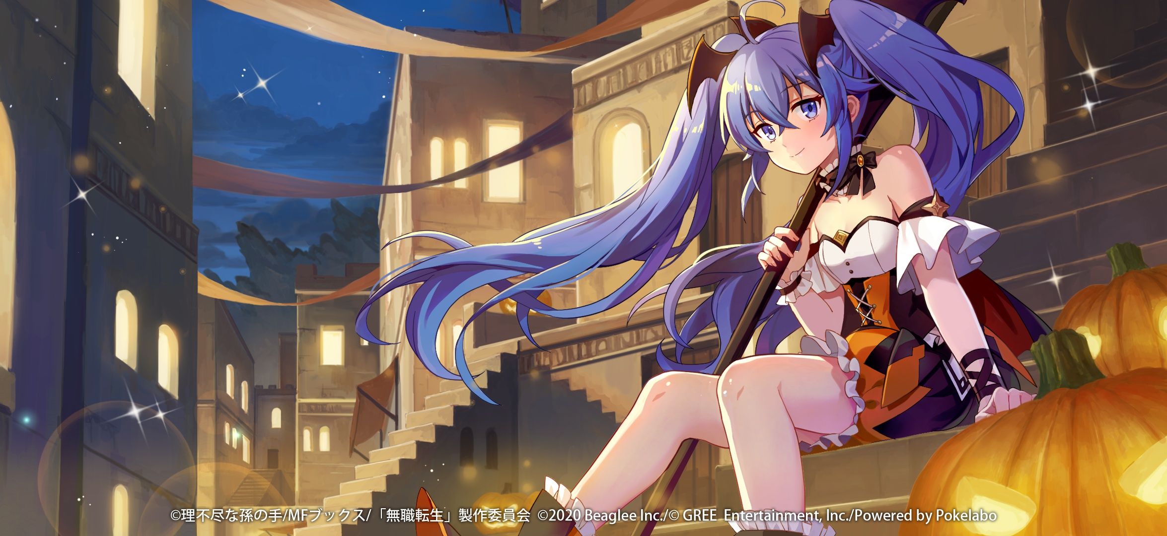 2350x1080 Manual resize of wallpaper girl, the city, Halloween, Mushoku Tensei: Isekai Ittara Honki Dasu, Roxy Migurdia